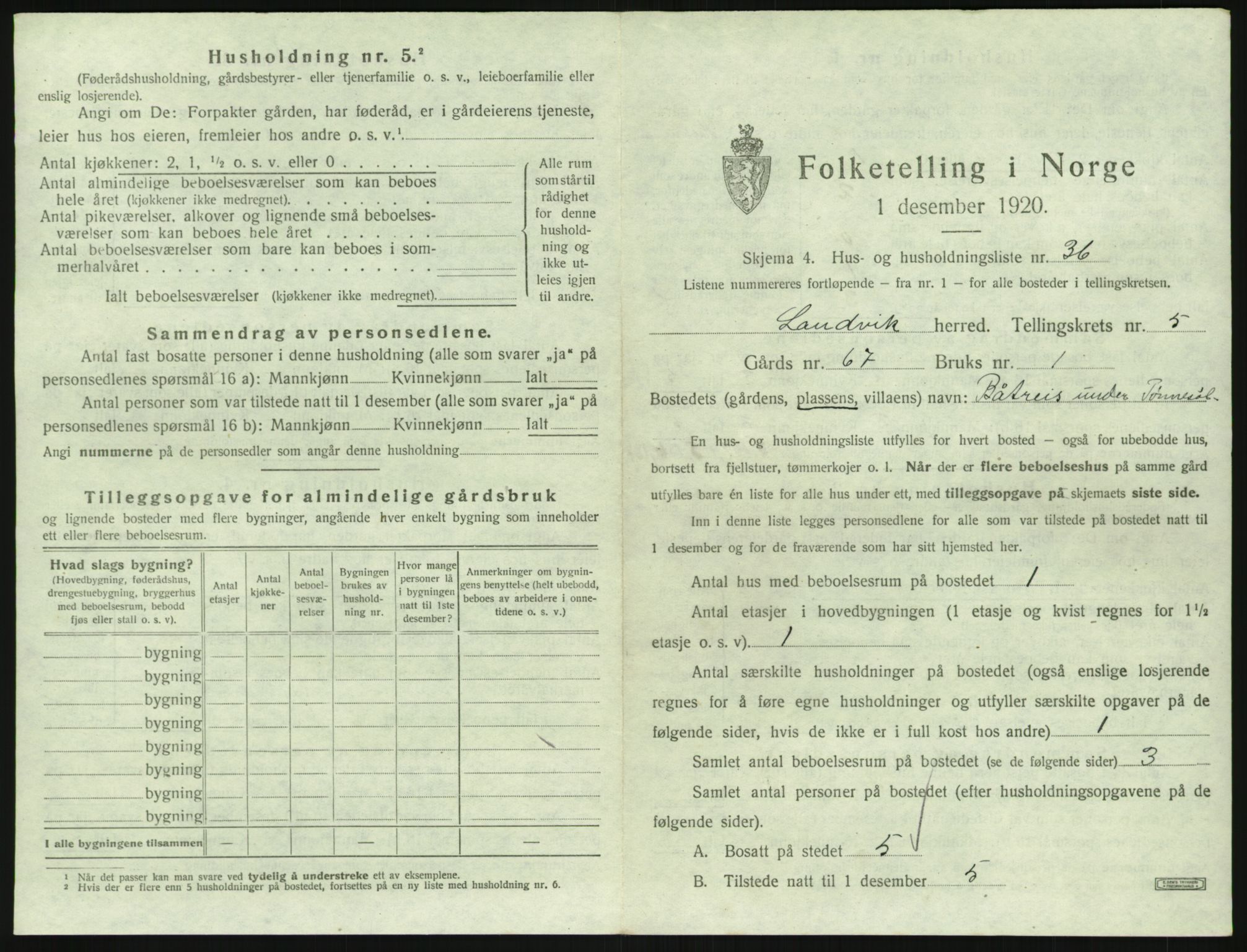 SAK, Folketelling 1920 for 0924 Landvik herred, 1920, s. 822