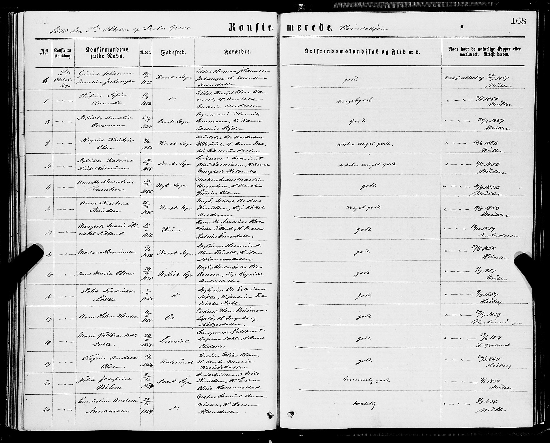 Domkirken sokneprestembete, AV/SAB-A-74801/H/Haa/L0029: Ministerialbok nr. C 4, 1864-1879, s. 168