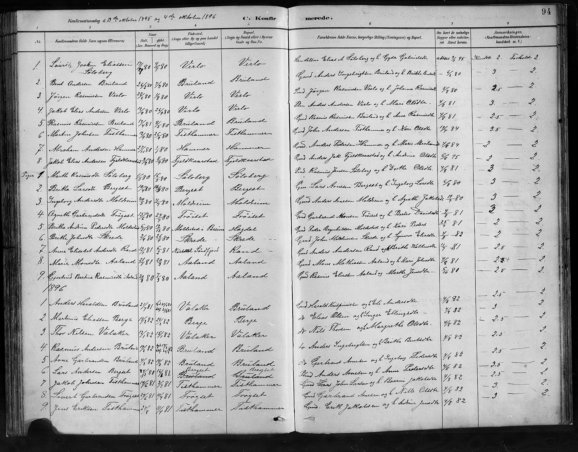 Innvik sokneprestembete, AV/SAB-A-80501: Klokkerbok nr. C 3, 1883-1911, s. 94