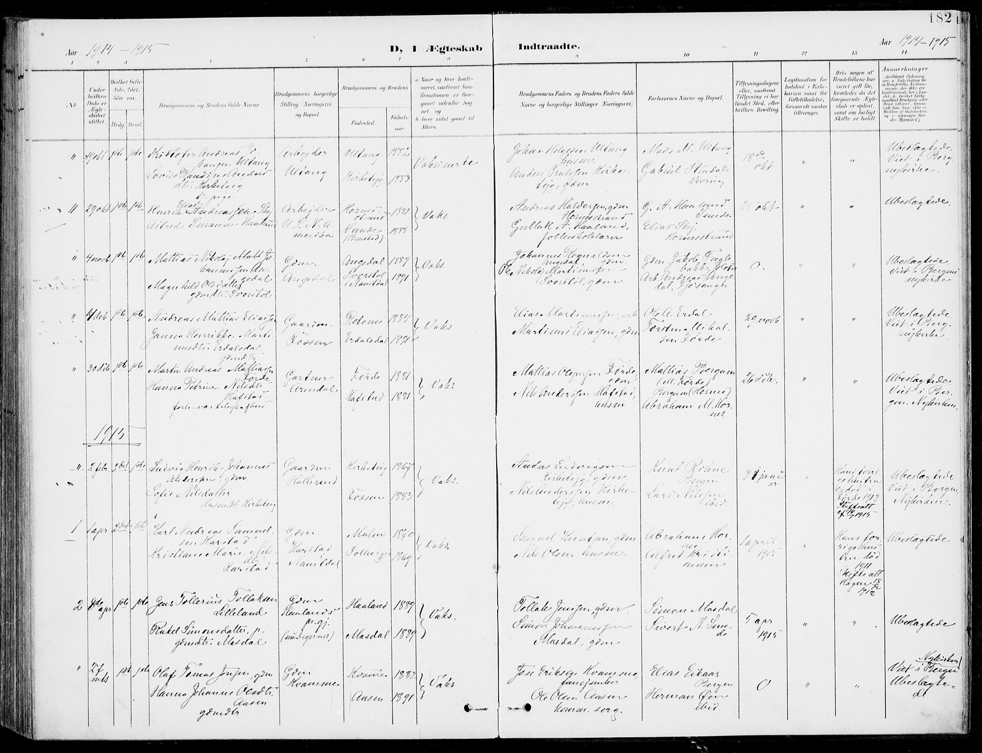 Førde sokneprestembete, AV/SAB-A-79901/H/Haa/Haab/L0002: Ministerialbok nr. B  2, 1899-1920, s. 182