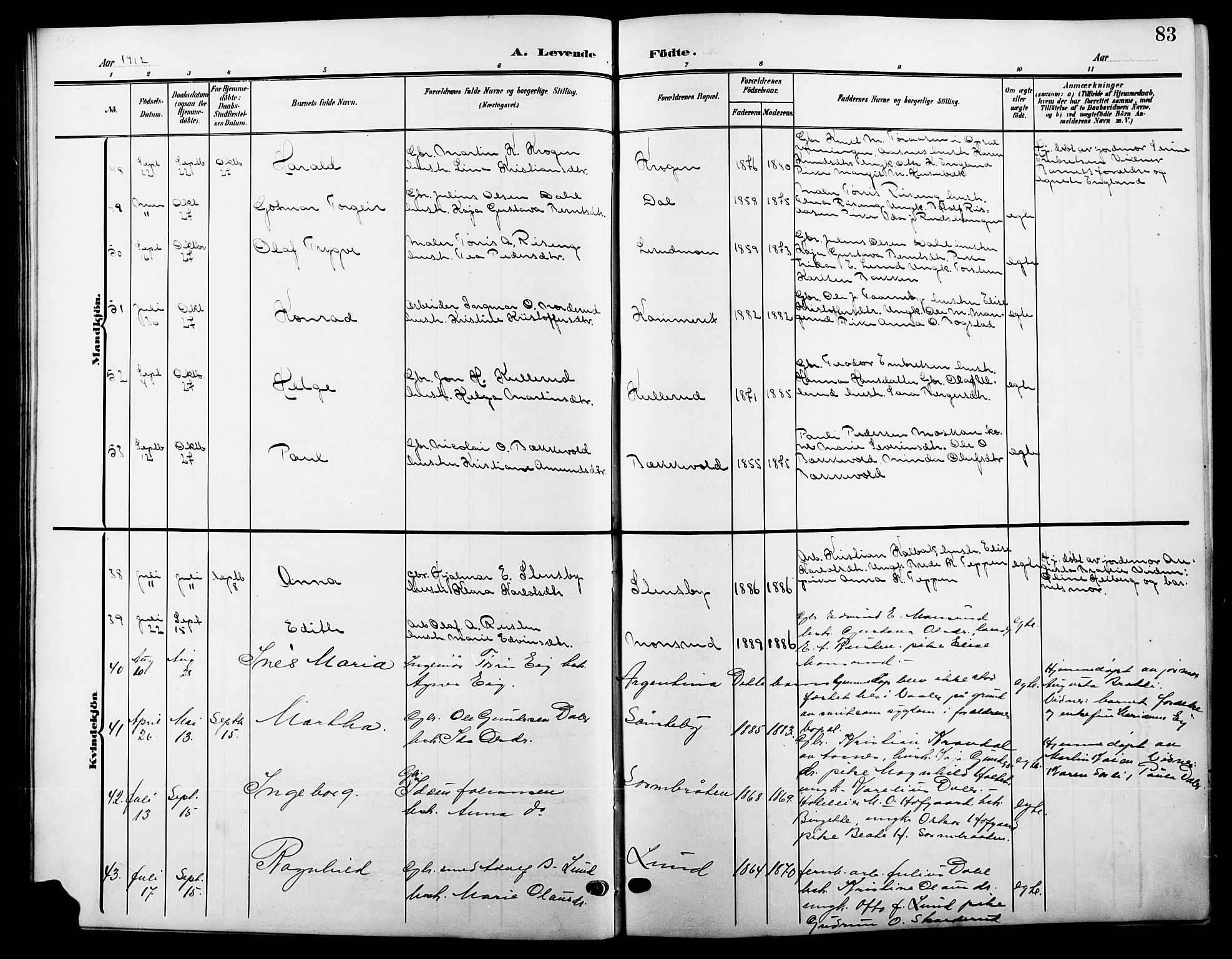 Våler prestekontor, Hedmark, AV/SAH-PREST-040/H/Ha/Hab/L0002: Klokkerbok nr. 2, 1905-1915, s. 83