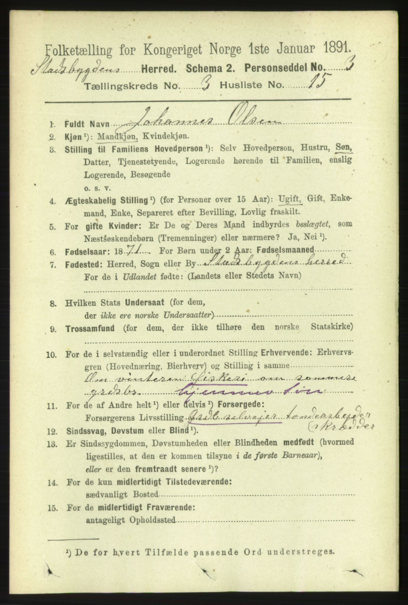 RA, Folketelling 1891 for 1625 Stadsbygd herred, 1891, s. 1450