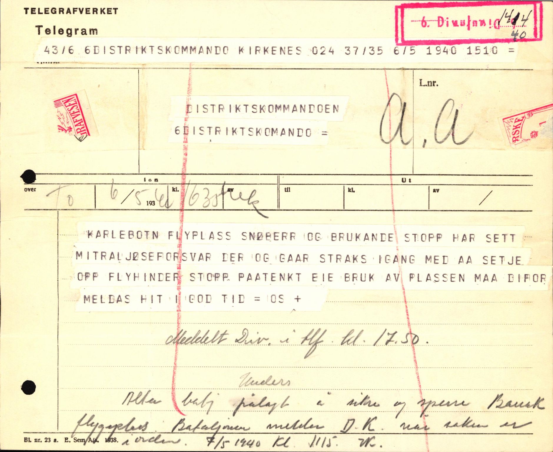 Forsvaret, Forsvarets krigshistoriske avdeling, RA/RAFA-2017/Y/Yb/L0122: II-C-11-600  -  6. Divisjon med avdelinger, 1940, s. 456