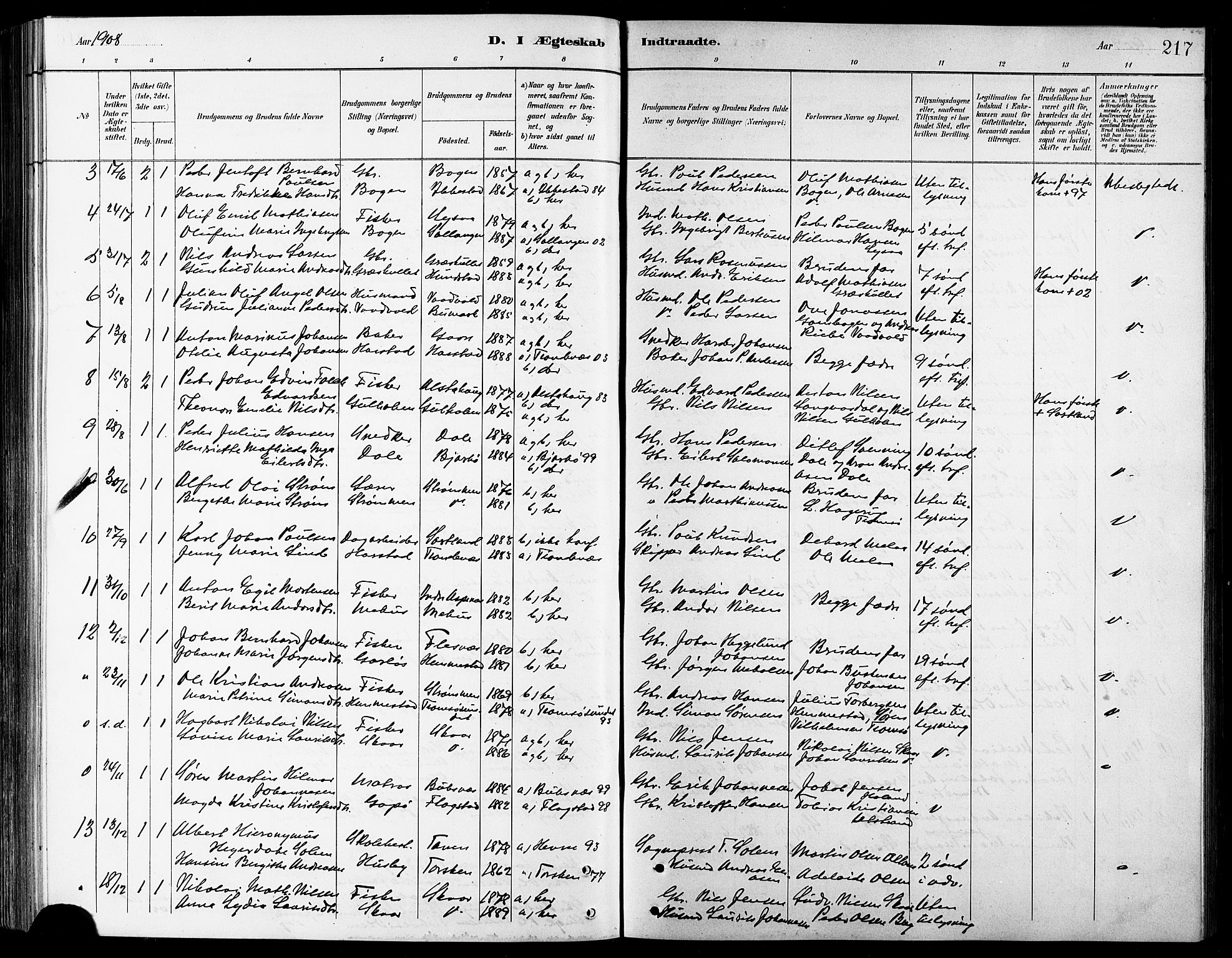 Kvæfjord sokneprestkontor, AV/SATØ-S-1323/G/Ga/Gab/L0005klokker: Klokkerbok nr. 5, 1886-1911, s. 217