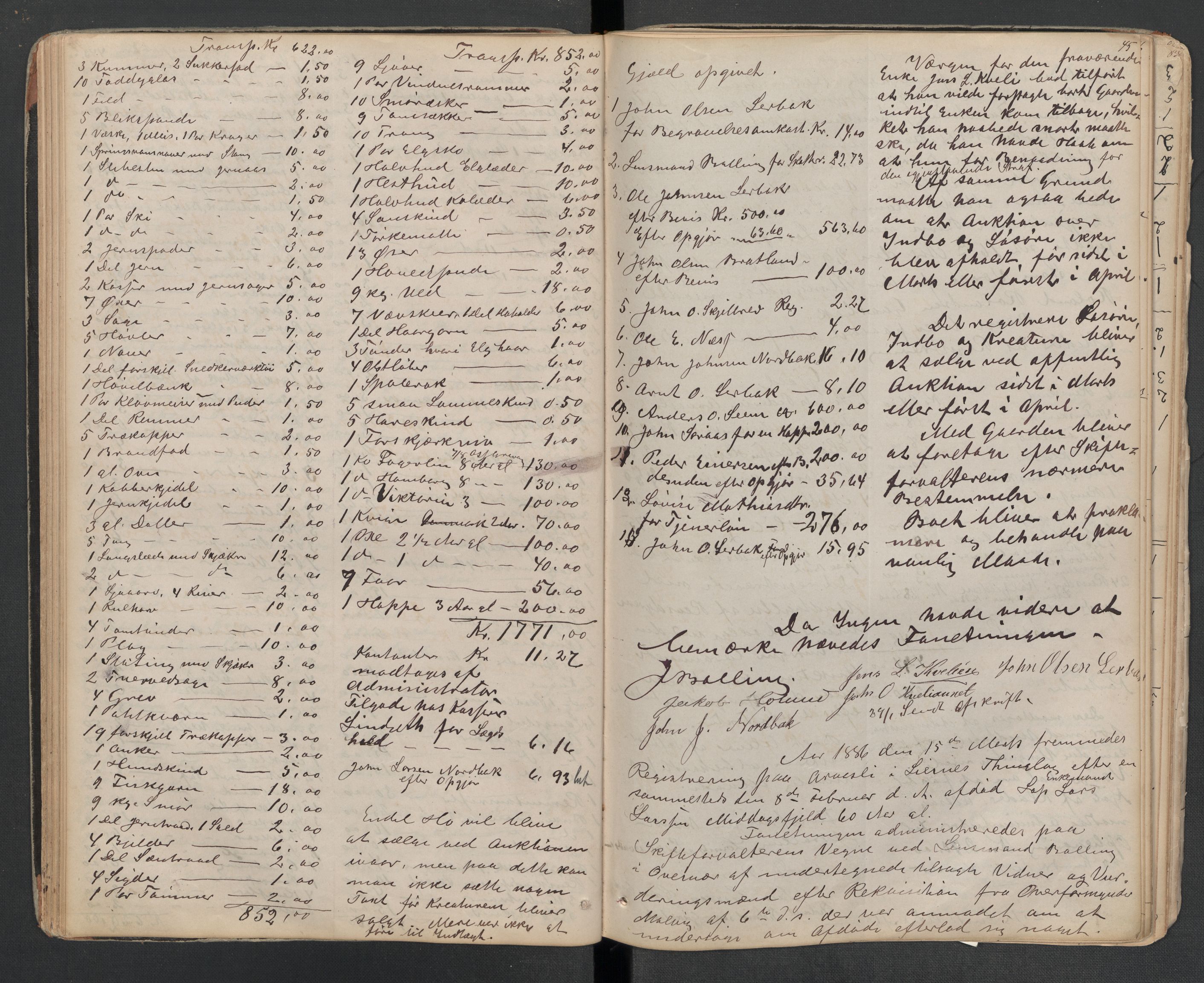 Lierne lensmannskontor - 1. avlevering, AV/SAT-A-1030/02/L0014: Dødsfalls-/ registreringsprotokoll, 1872-1905, s. 45