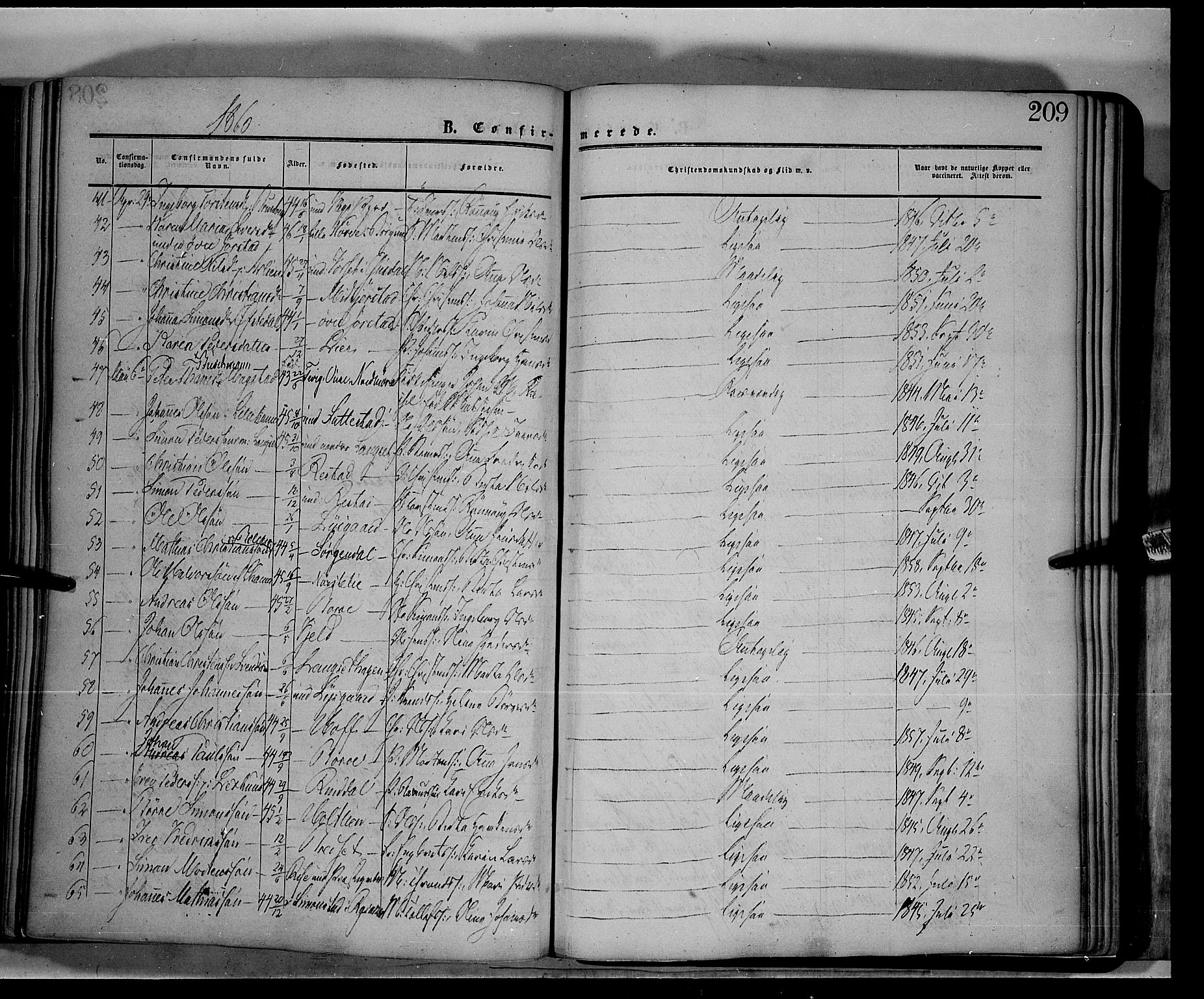 Fåberg prestekontor, AV/SAH-PREST-086/H/Ha/Haa/L0006: Ministerialbok nr. 6A, 1855-1867, s. 209