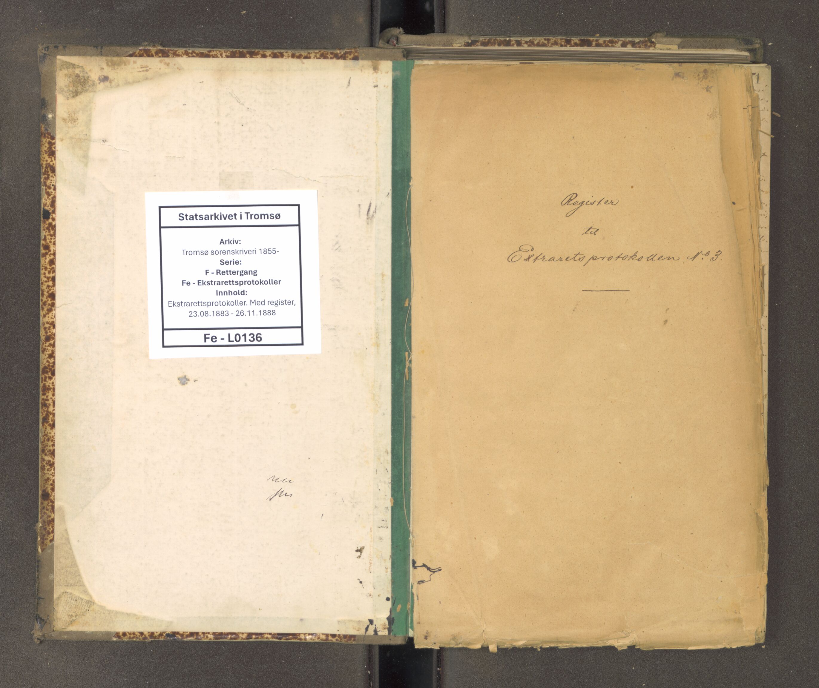 Tromsø sorenskriveri 1855-, AV/SATØ-S-0050/F/Fe/L0136: Ekstrarettsprotokoll med register, 1883-1888