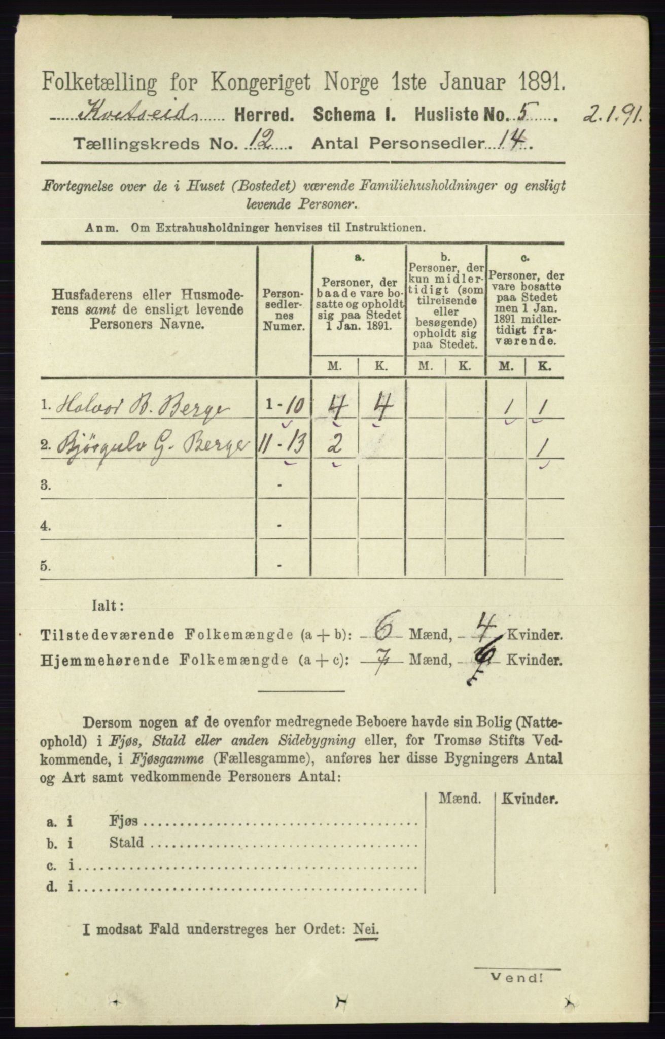 RA, Folketelling 1891 for 0829 Kviteseid herred, 1891, s. 2818