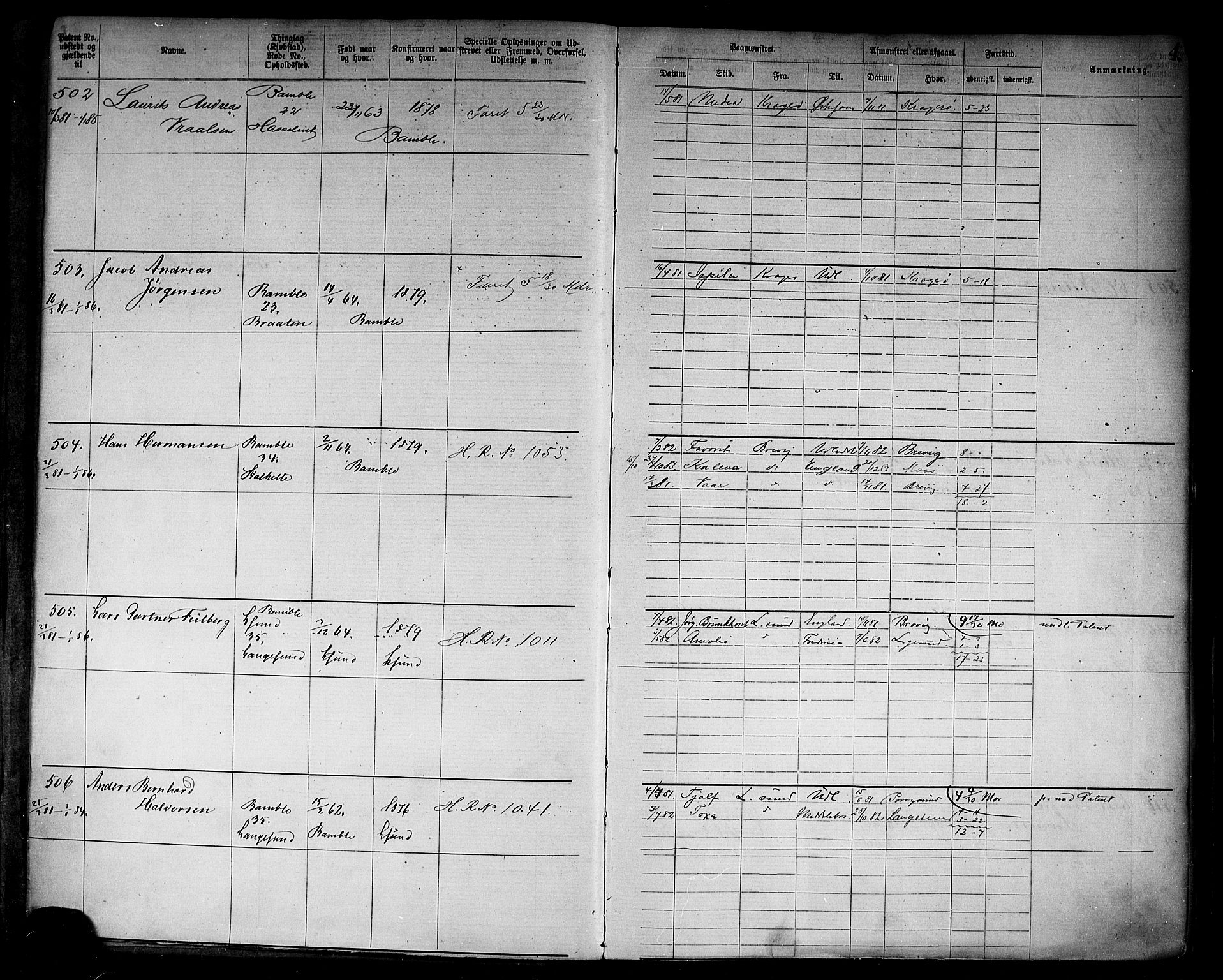 Langesund innrulleringskontor, AV/SAKO-A-831/F/Fb/L0004: Annotasjonsrulle, 1880-1911, s. 6