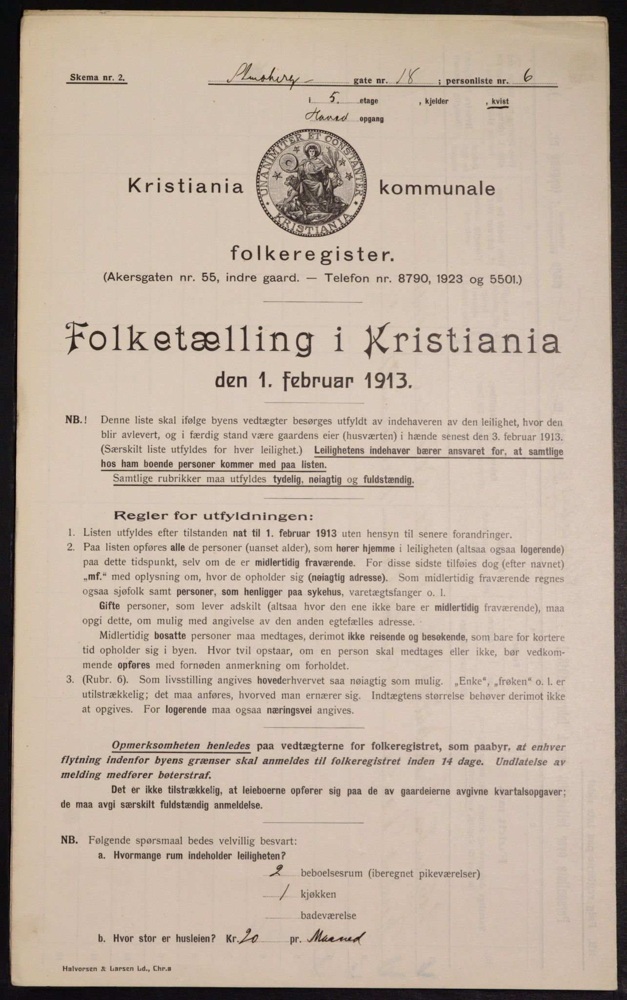 OBA, Kommunal folketelling 1.2.1913 for Kristiania, 1913, s. 101630