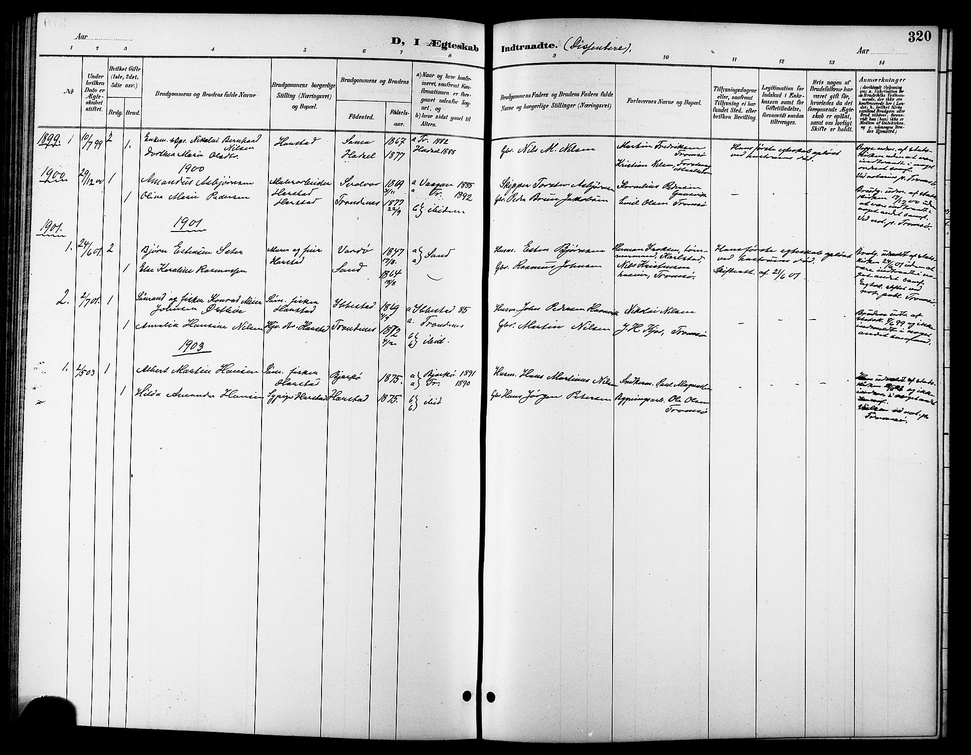 Trondenes sokneprestkontor, AV/SATØ-S-1319/H/Hb/L0011klokker: Klokkerbok nr. 11, 1891-1906, s. 320