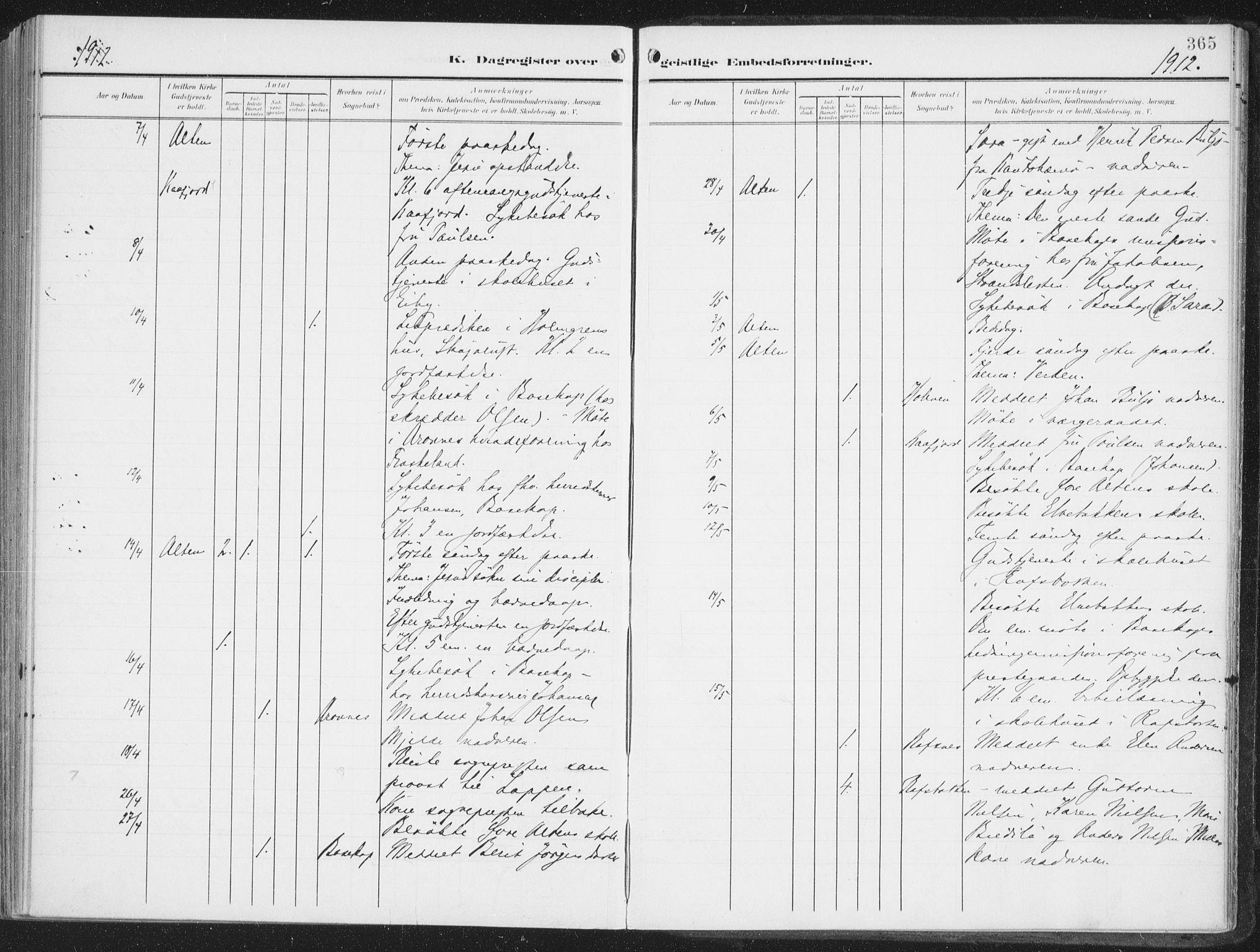 Alta sokneprestkontor, AV/SATØ-S-1338/H/Ha/L0005.kirke: Ministerialbok nr. 5, 1904-1918, s. 365