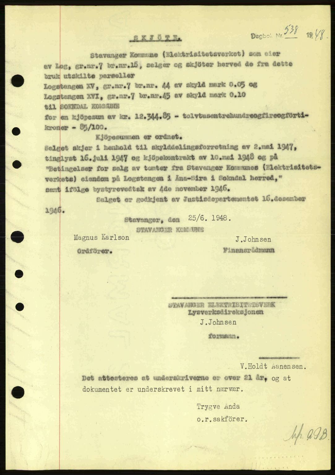 Dalane sorenskriveri, SAST/A-100309/02/G/Gb/L0051: Pantebok nr. A11, 1947-1948, Dagboknr: 538/1948