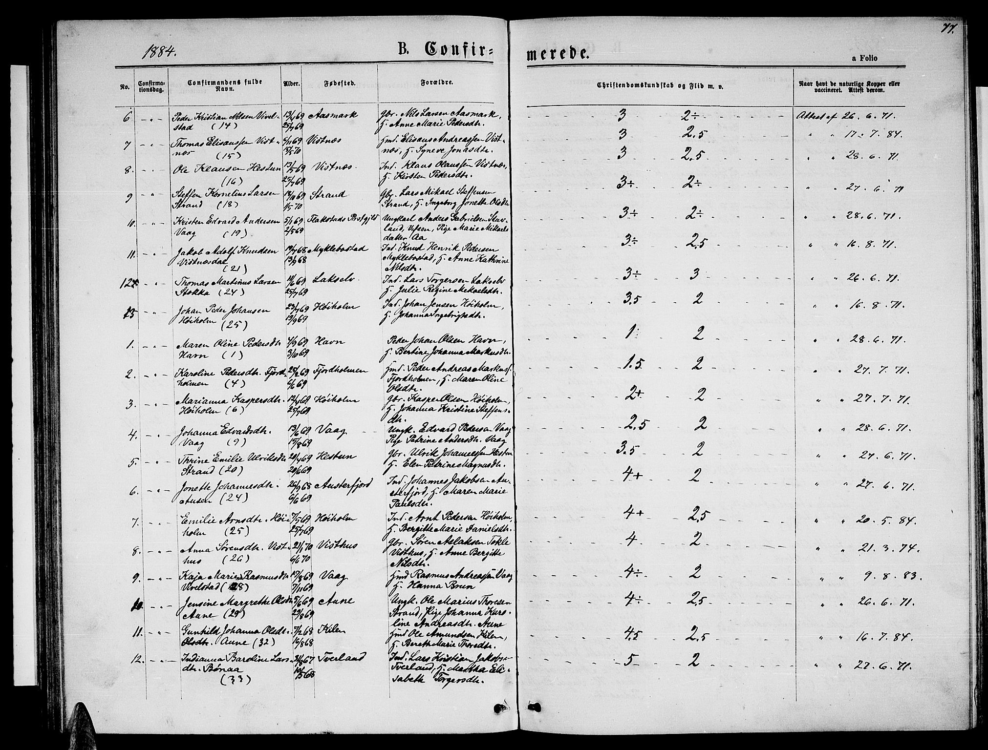 Ministerialprotokoller, klokkerbøker og fødselsregistre - Nordland, SAT/A-1459/819/L0276: Klokkerbok nr. 819C02, 1869-1887, s. 77