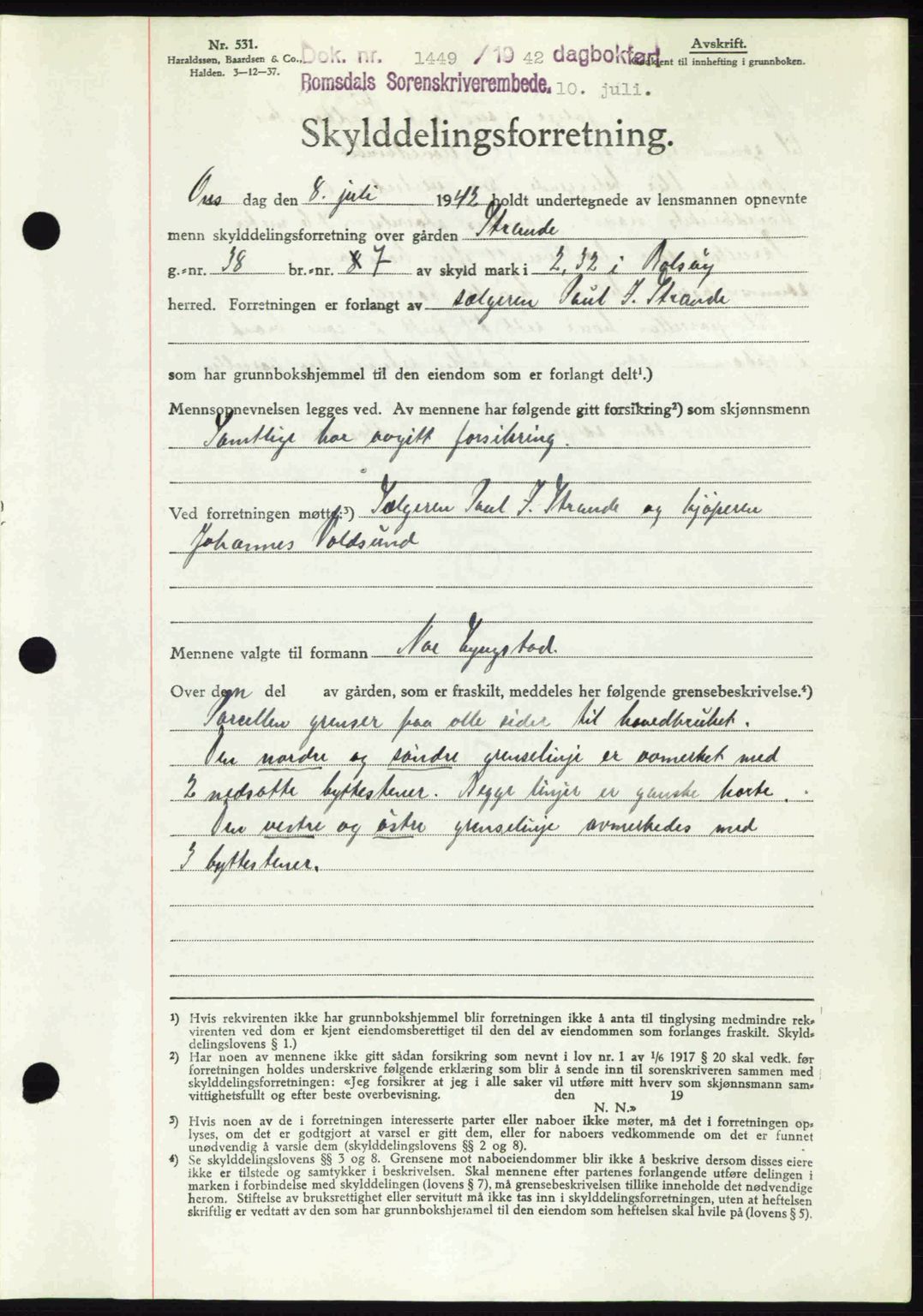 Romsdal sorenskriveri, SAT/A-4149/1/2/2C: Pantebok nr. A12, 1942-1942, Dagboknr: 1449/1942