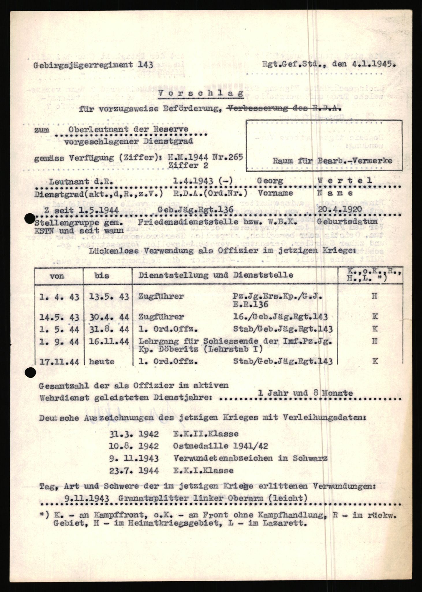 Forsvarets Overkommando. 2 kontor. Arkiv 11.4. Spredte tyske arkivsaker, AV/RA-RAFA-7031/D/Dar/Dara/L0019: Personalbøker og diverse, 1940-1945, s. 510