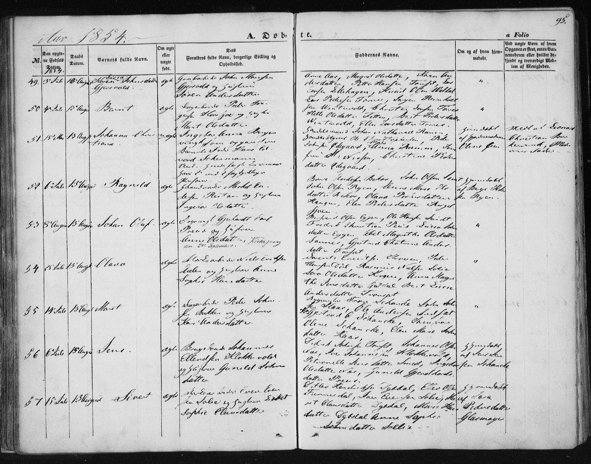 Ministerialprotokoller, klokkerbøker og fødselsregistre - Sør-Trøndelag, SAT/A-1456/681/L0931: Ministerialbok nr. 681A09, 1845-1859, s. 95