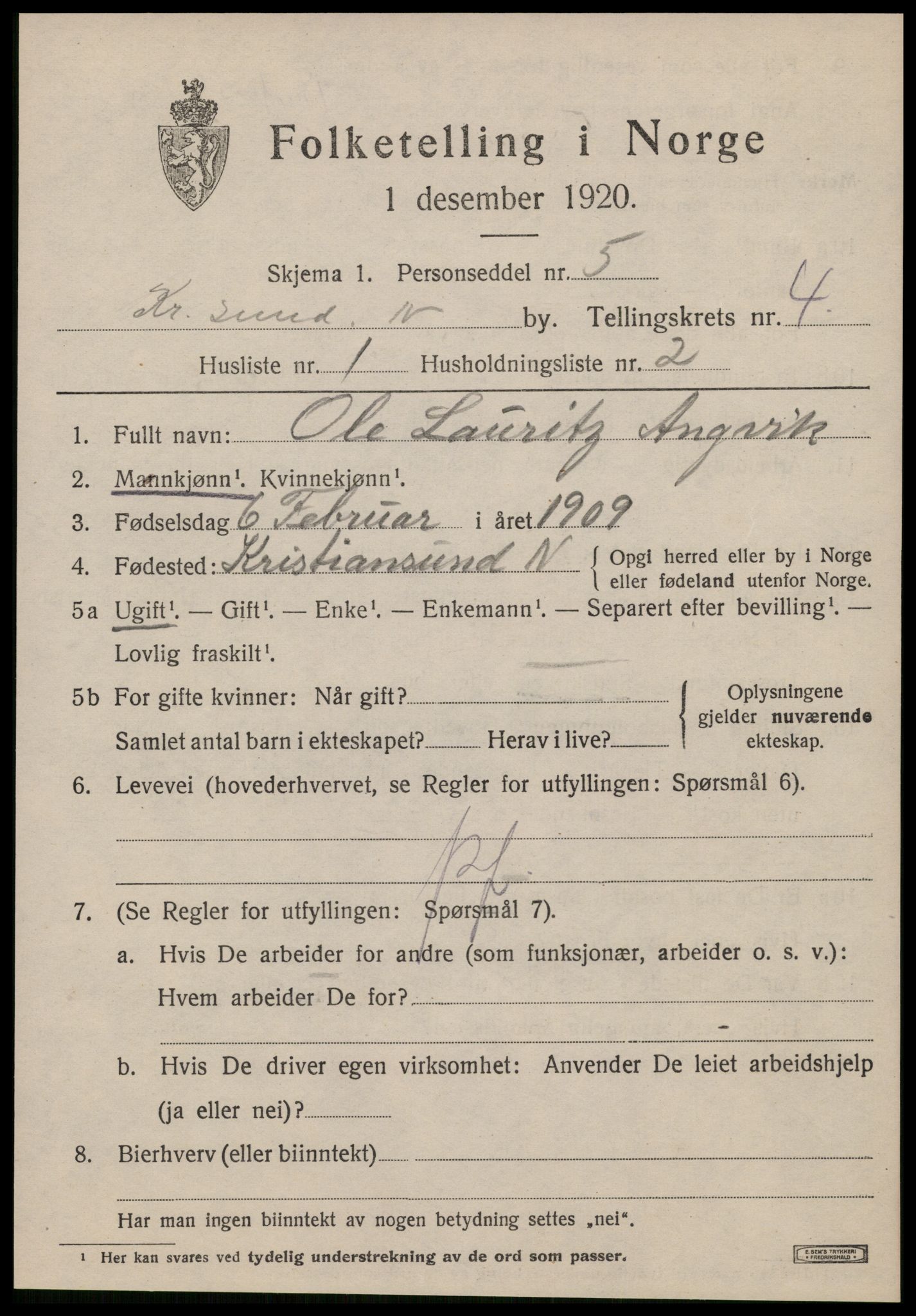 SAT, Folketelling 1920 for 1503 Kristiansund kjøpstad, 1920, s. 14909