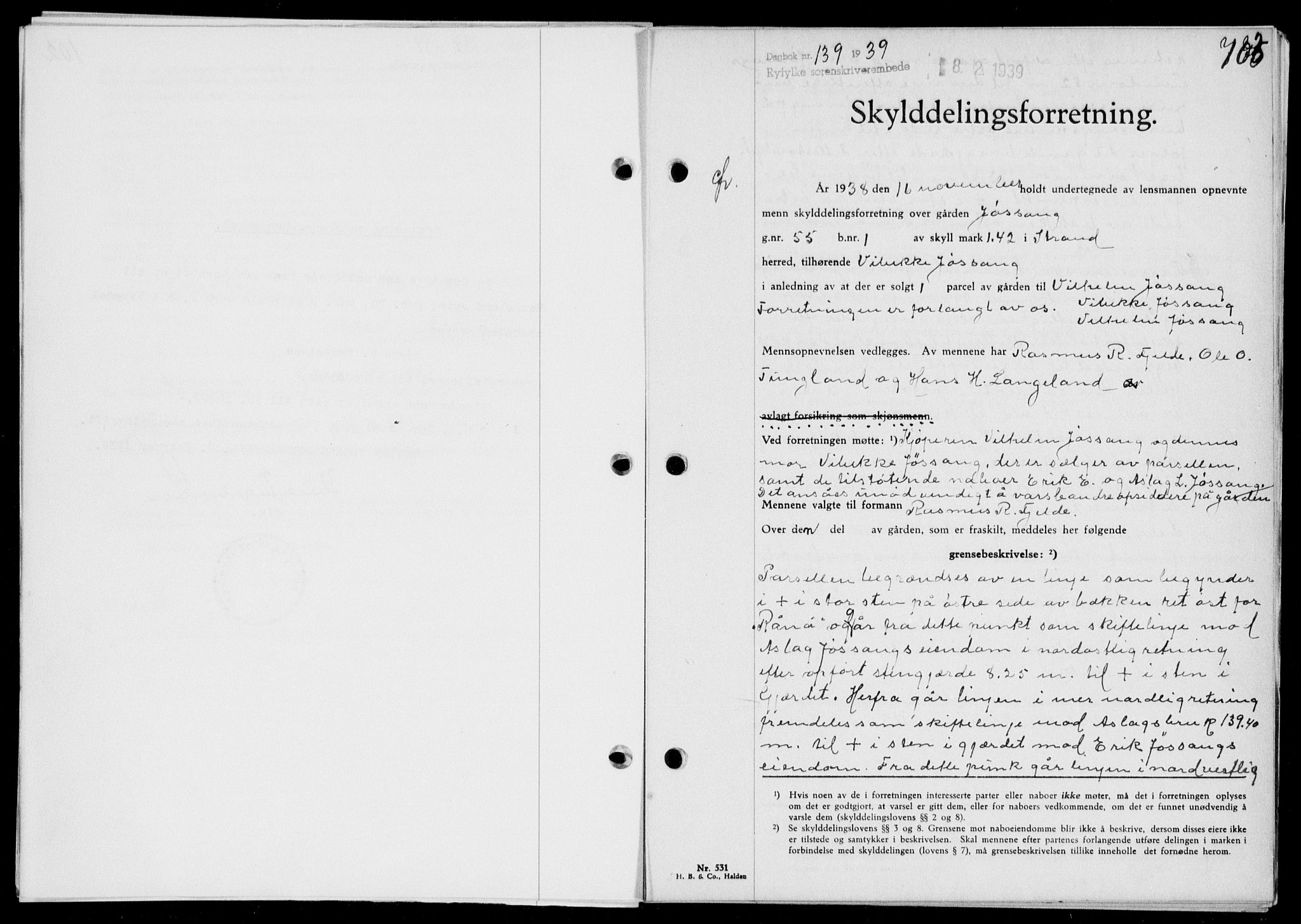 Ryfylke tingrett, SAST/A-100055/001/II/IIB/L0079: Pantebok nr. 58, 1939-1939, Dagboknr: 139/1939