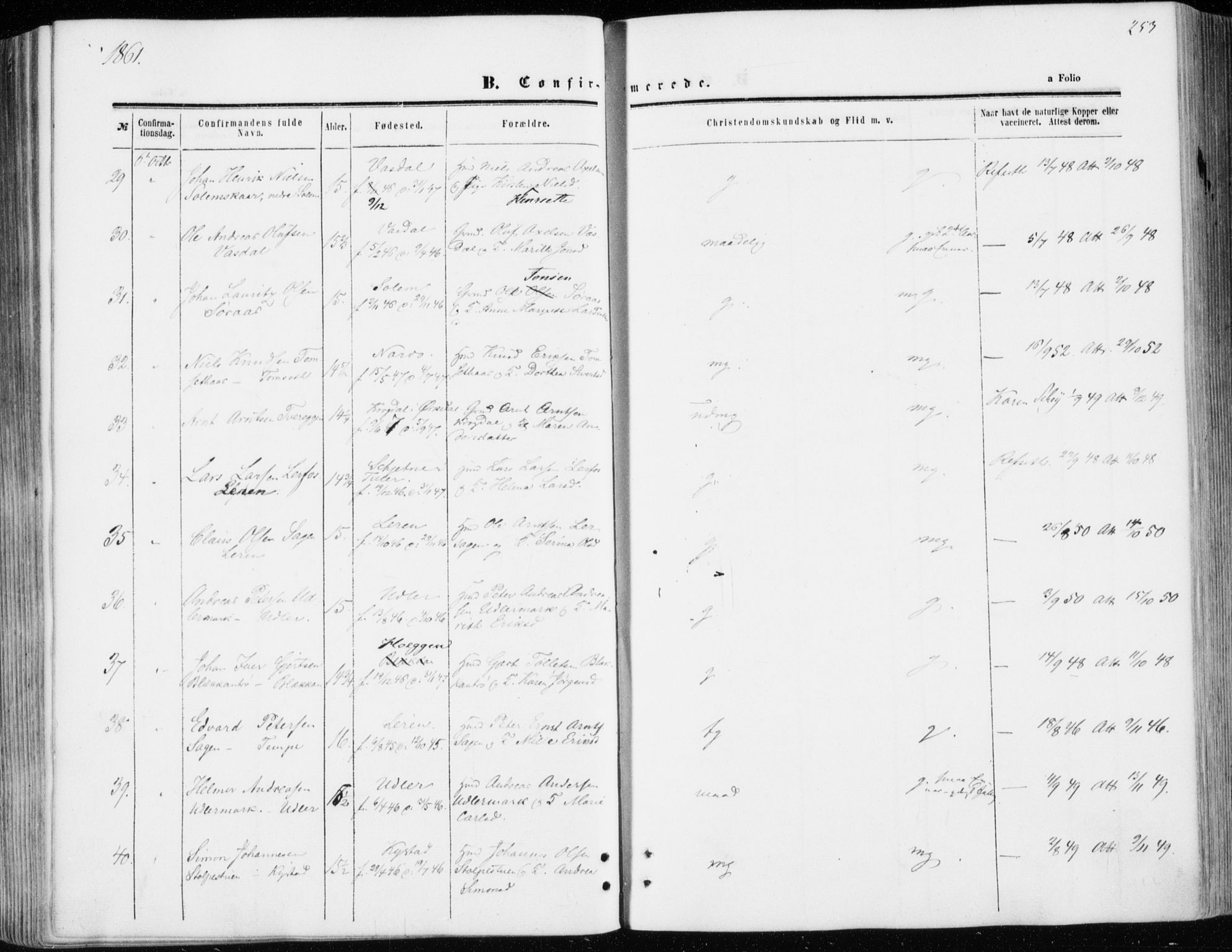 Ministerialprotokoller, klokkerbøker og fødselsregistre - Sør-Trøndelag, SAT/A-1456/606/L0292: Ministerialbok nr. 606A07, 1856-1865, s. 253