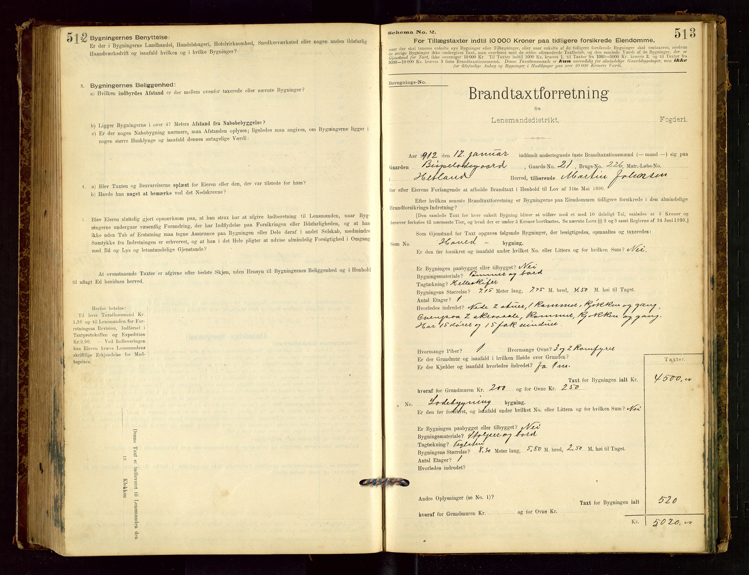 Hetland lensmannskontor, SAST/A-100101/Gob/L0001: "Brandtaxationsprotokol", 1895-1918, s. 512-513
