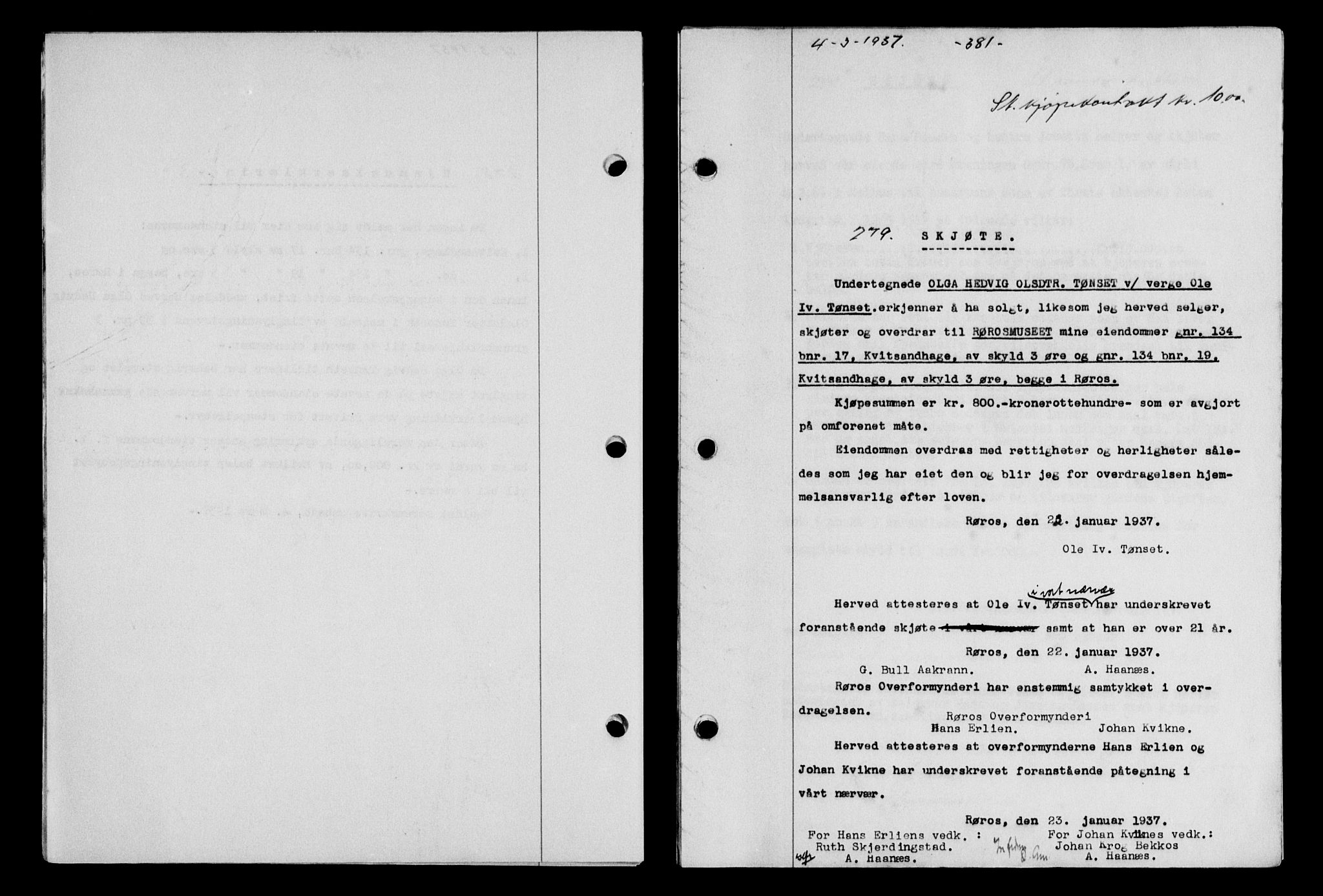 Gauldal sorenskriveri, SAT/A-0014/1/2/2C/L0047: Pantebok nr. 50-51, 1937-1937, Dagboknr: 279/1937