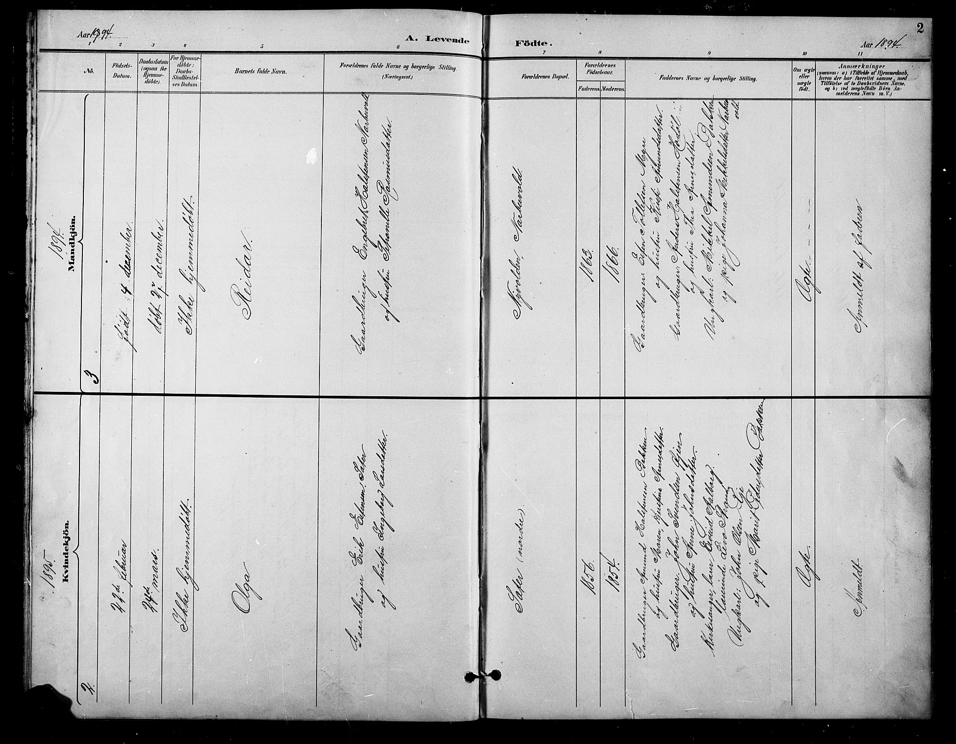 Tolga prestekontor, AV/SAH-PREST-062/L/L0011: Klokkerbok nr. 11, 1894-1925, s. 2