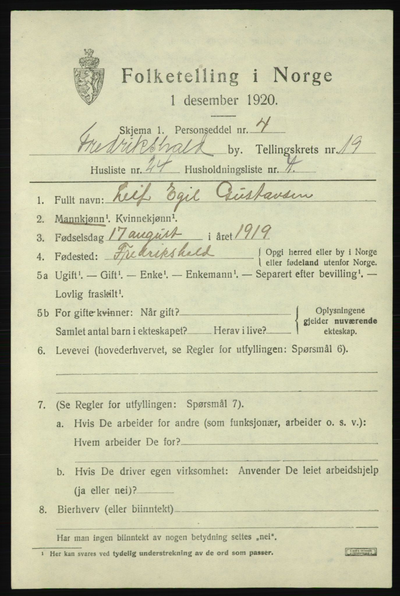 SAO, Folketelling 1920 for 0101 Fredrikshald kjøpstad, 1920, s. 28848
