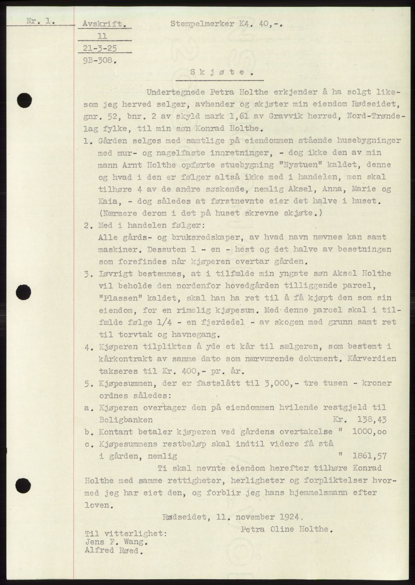 Namdal sorenskriveri, SAT/A-4133/1/2/2C: Pantebok nr. -, 1922-1925, Tingl.dato: 21.03.1925