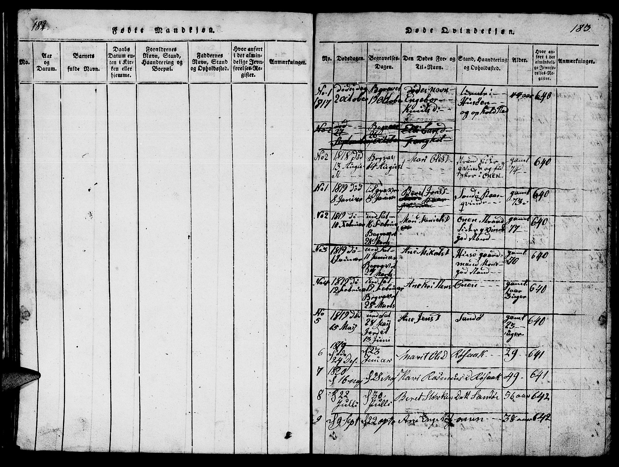 Ministerialprotokoller, klokkerbøker og fødselsregistre - Møre og Romsdal, SAT/A-1454/561/L0731: Klokkerbok nr. 561C01, 1817-1867, s. 182-183