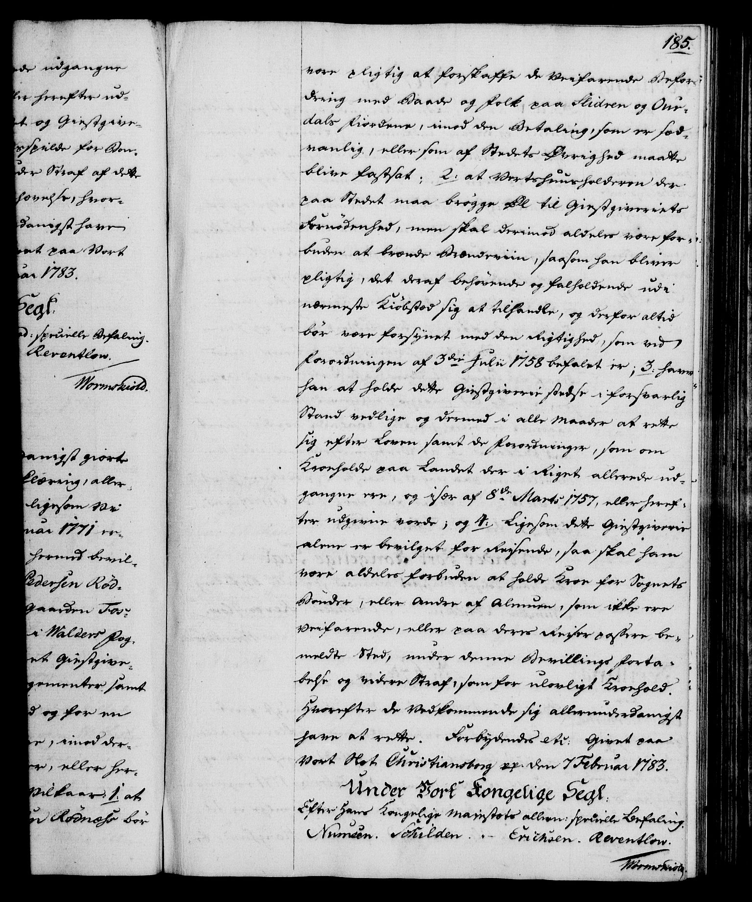 Rentekammeret, Kammerkanselliet, AV/RA-EA-3111/G/Gg/Gga/L0012: Norsk ekspedisjonsprotokoll med register (merket RK 53.12), 1781-1783, s. 185
