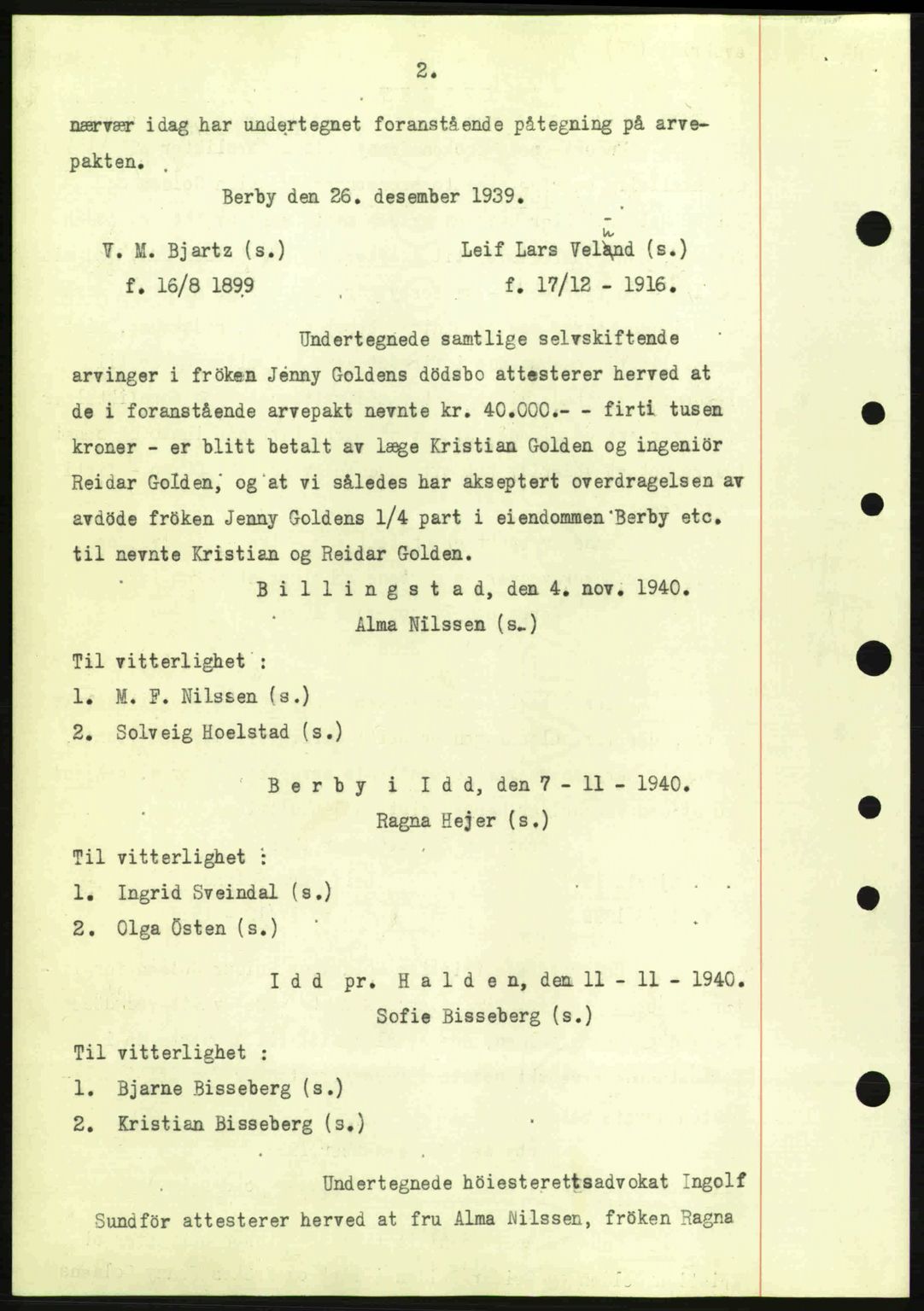 Idd og Marker sorenskriveri, AV/SAO-A-10283/G/Gb/Gbb/L0004: Pantebok nr. A4, 1940-1941, Dagboknr: 1194/1940