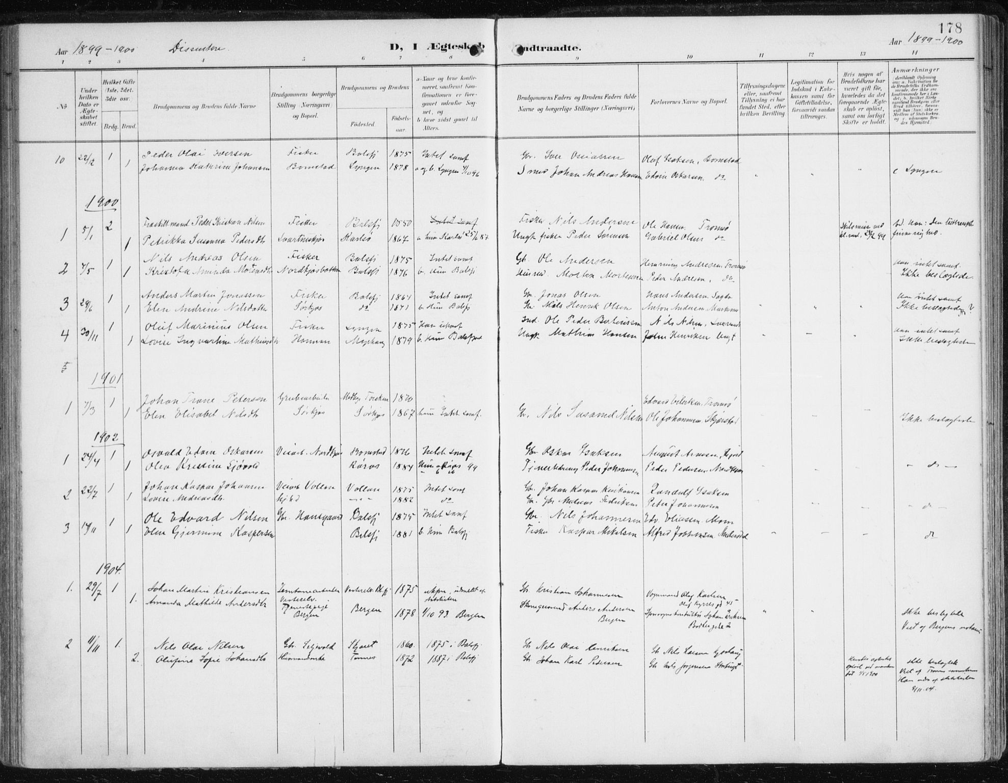 Balsfjord sokneprestembete, AV/SATØ-S-1303/G/Gaa/L0006kirke: Ministerialbok nr. 6, 1897-1909, s. 178
