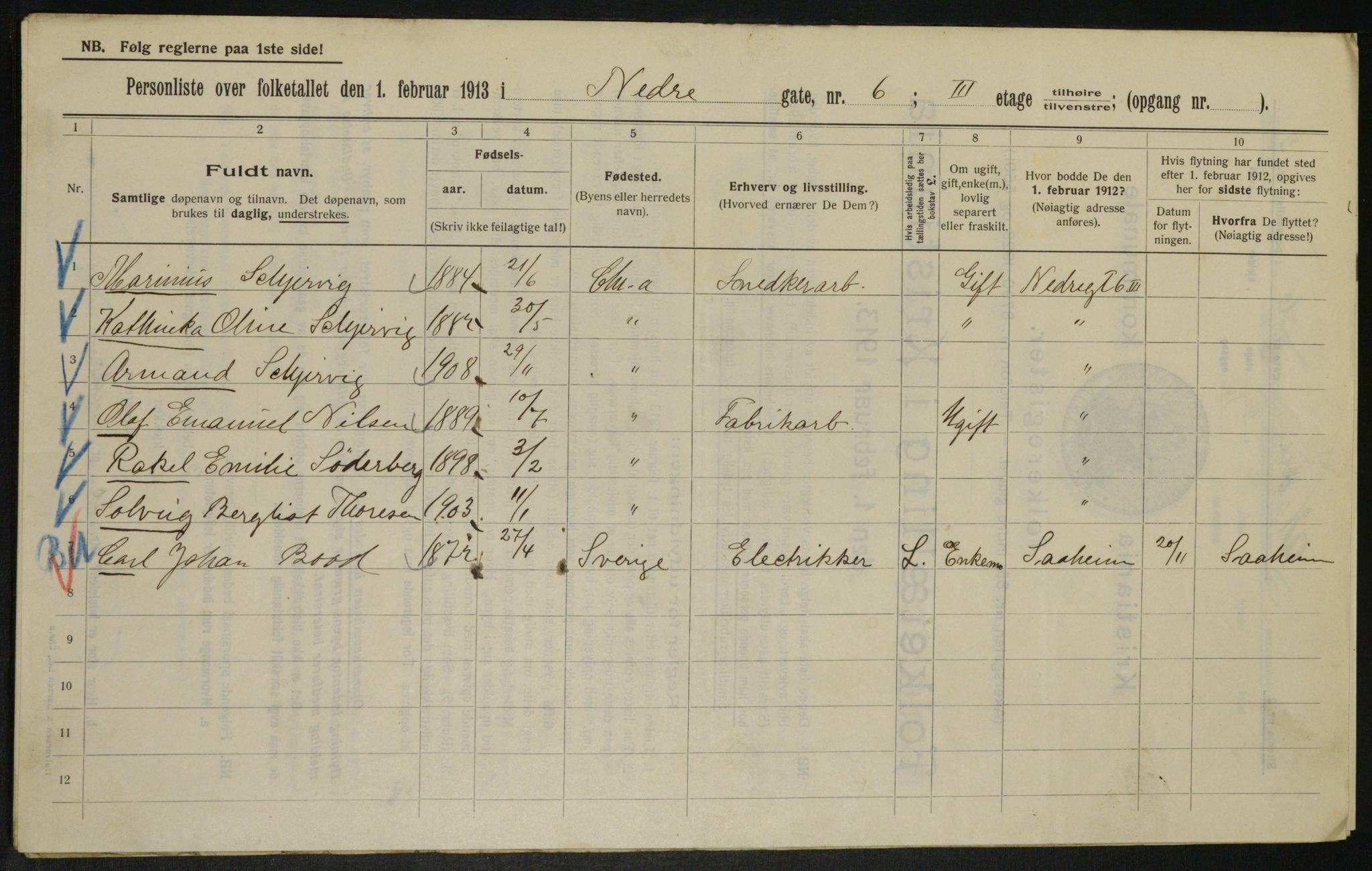 OBA, Kommunal folketelling 1.2.1913 for Kristiania, 1913, s. 69129