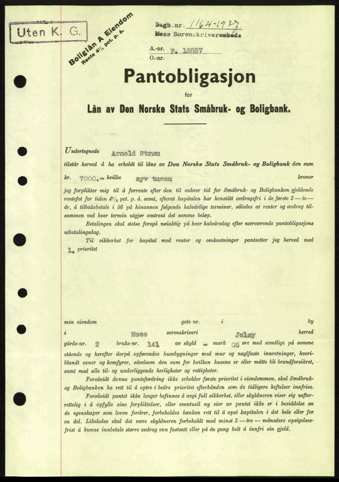 Moss sorenskriveri, SAO/A-10168: Pantebok nr. B3, 1937-1937, Dagboknr: 1164/1937