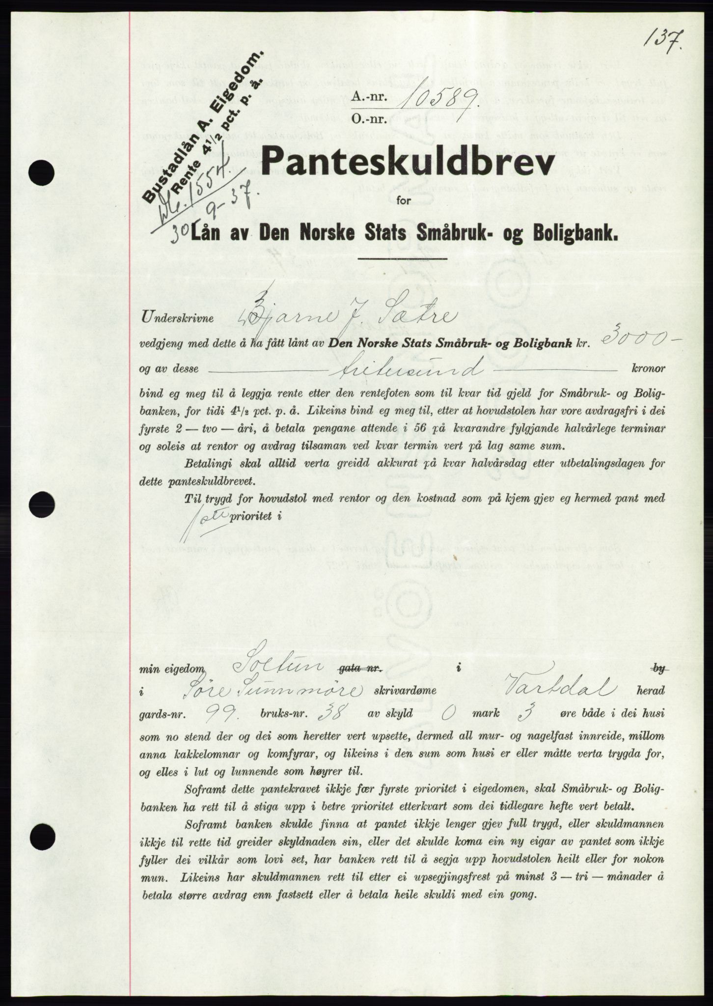 Søre Sunnmøre sorenskriveri, SAT/A-4122/1/2/2C/L0064: Pantebok nr. 58, 1937-1938, Dagboknr: 1554/1937