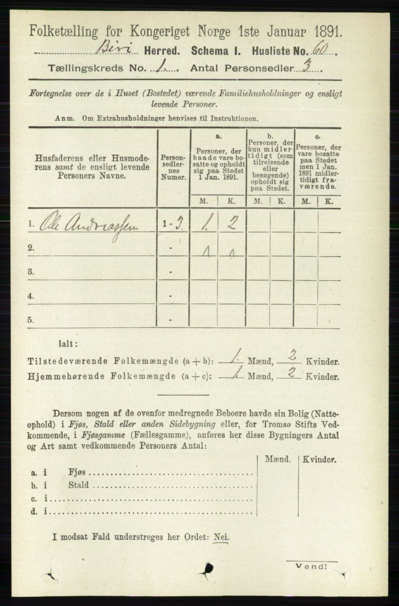 RA, Folketelling 1891 for 0525 Biri herred, 1891, s. 98