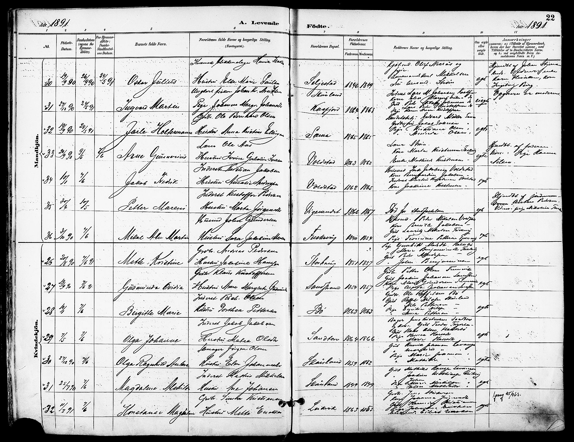 Trondenes sokneprestkontor, AV/SATØ-S-1319/H/Ha/L0016kirke: Ministerialbok nr. 16, 1890-1898, s. 22