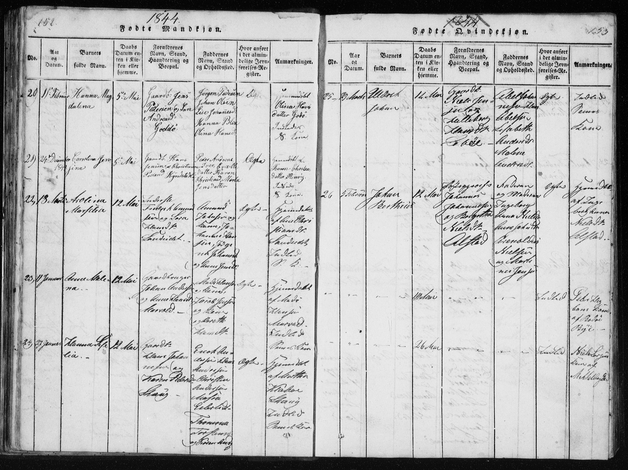 Ministerialprotokoller, klokkerbøker og fødselsregistre - Nordland, AV/SAT-A-1459/801/L0027: Klokkerbok nr. 801C02, 1835-1845, s. 152-153