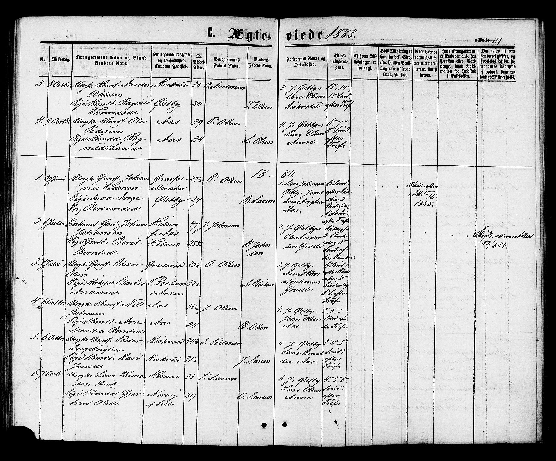 Ministerialprotokoller, klokkerbøker og fødselsregistre - Sør-Trøndelag, AV/SAT-A-1456/698/L1163: Ministerialbok nr. 698A01, 1862-1887, s. 131