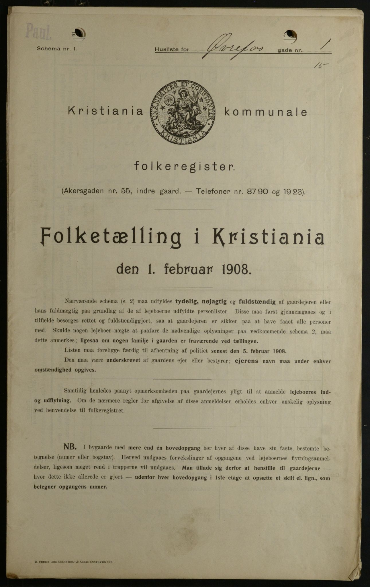 OBA, Kommunal folketelling 1.2.1908 for Kristiania kjøpstad, 1908, s. 116237