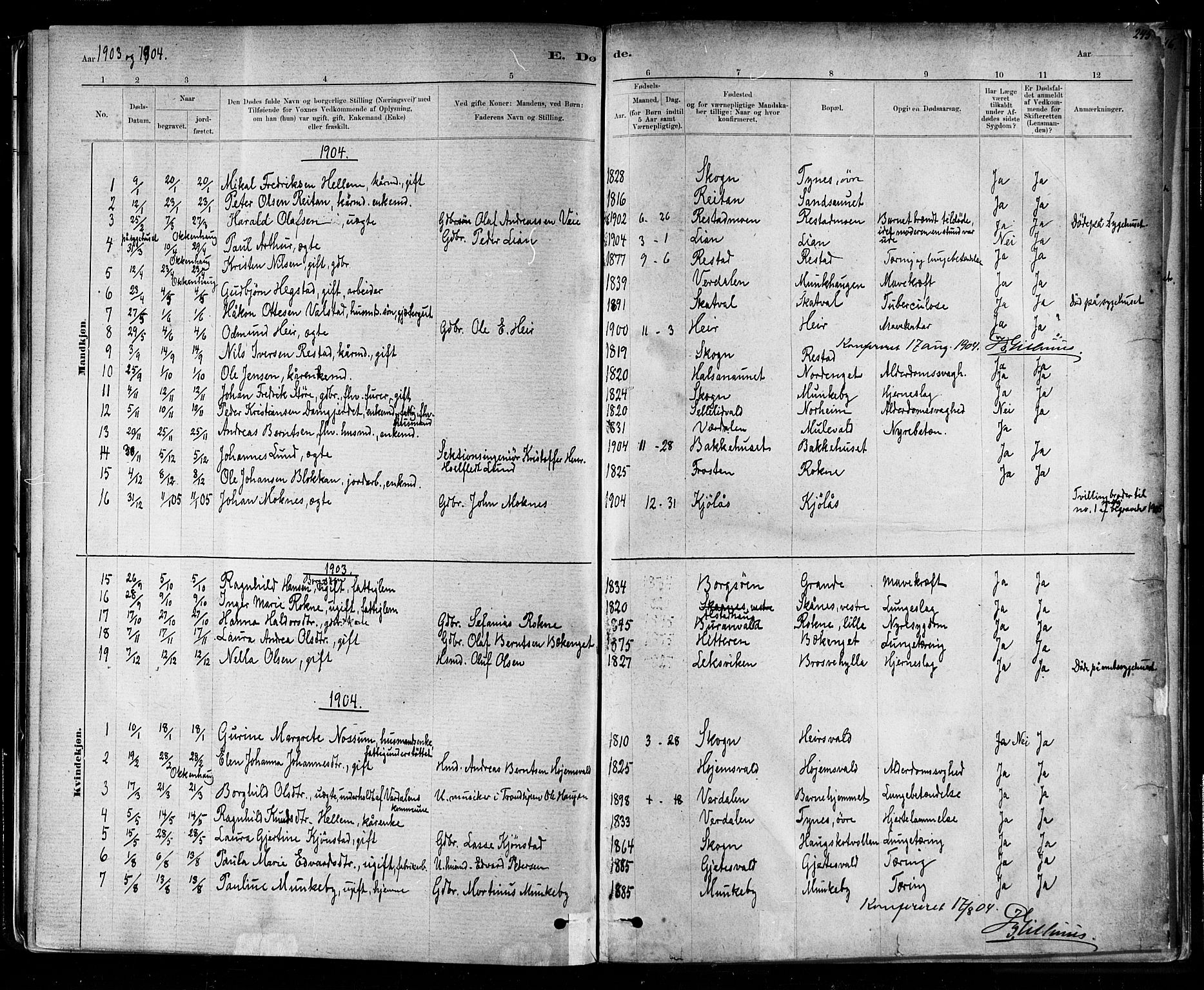 Ministerialprotokoller, klokkerbøker og fødselsregistre - Nord-Trøndelag, SAT/A-1458/721/L0208: Klokkerbok nr. 721C01, 1880-1917, s. 245