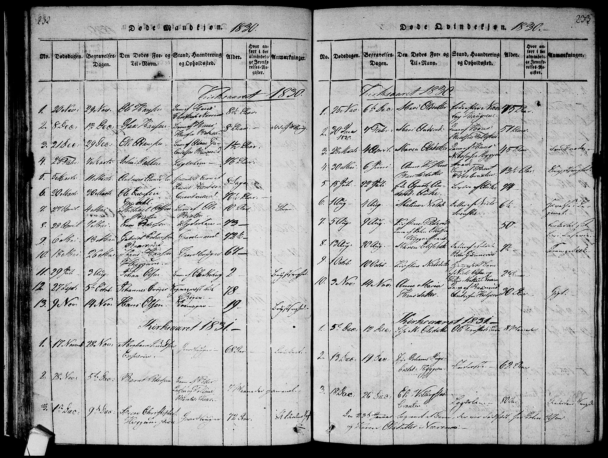 Røyken kirkebøker, AV/SAKO-A-241/F/Fa/L0004: Ministerialbok nr. 4, 1814-1832, s. 232-233