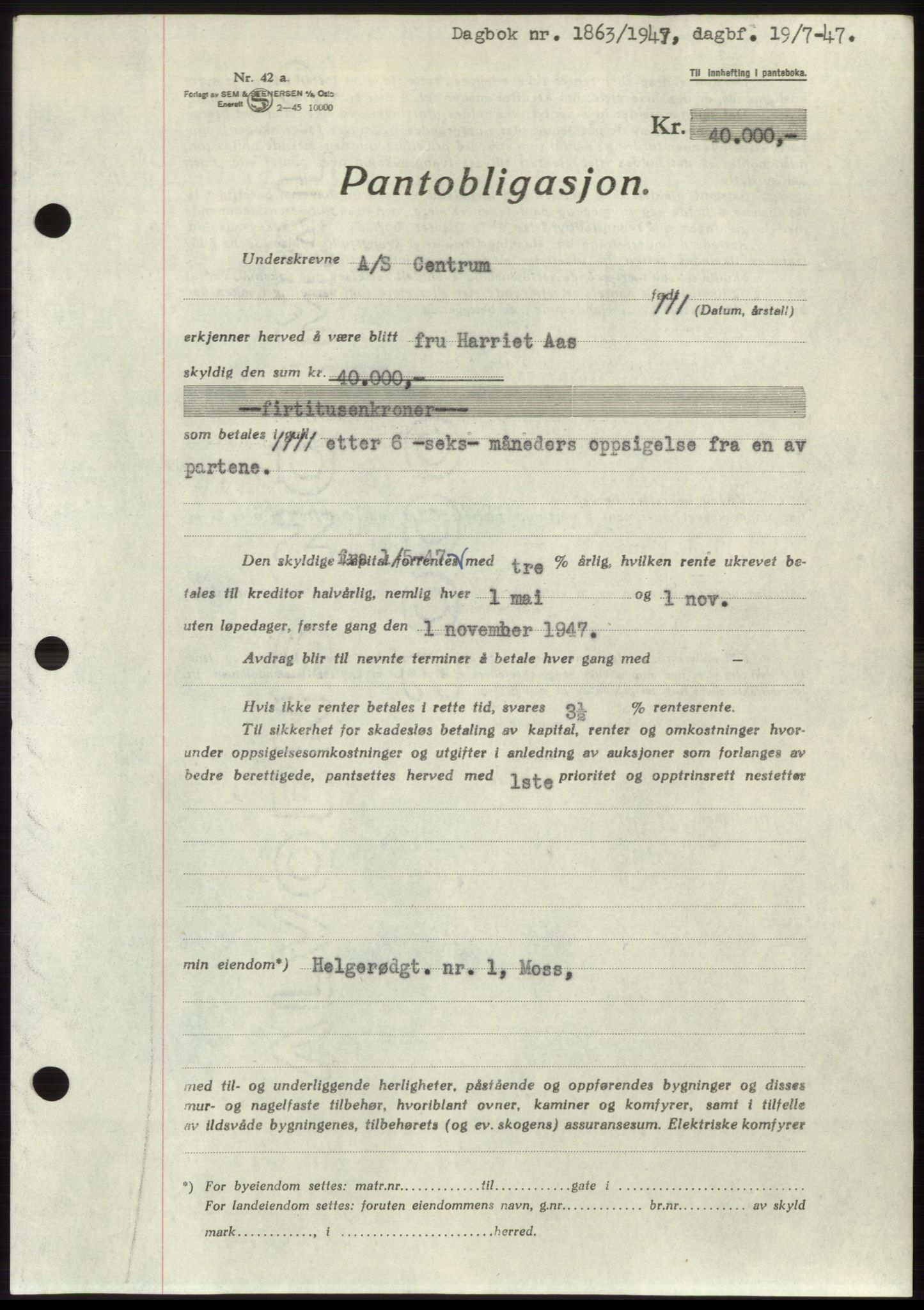 Moss sorenskriveri, SAO/A-10168: Pantebok nr. B17, 1947-1947, Dagboknr: 1863/1947