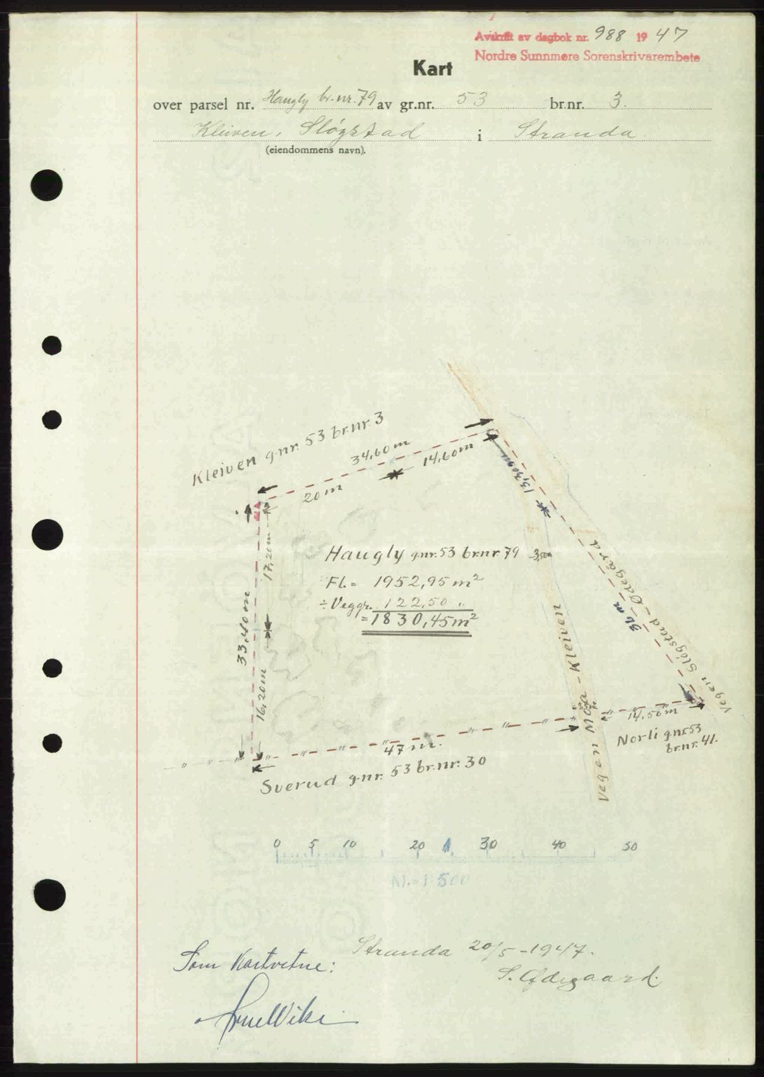 Nordre Sunnmøre sorenskriveri, SAT/A-0006/1/2/2C/2Ca: Pantebok nr. A24, 1947-1947, Dagboknr: 988/1947