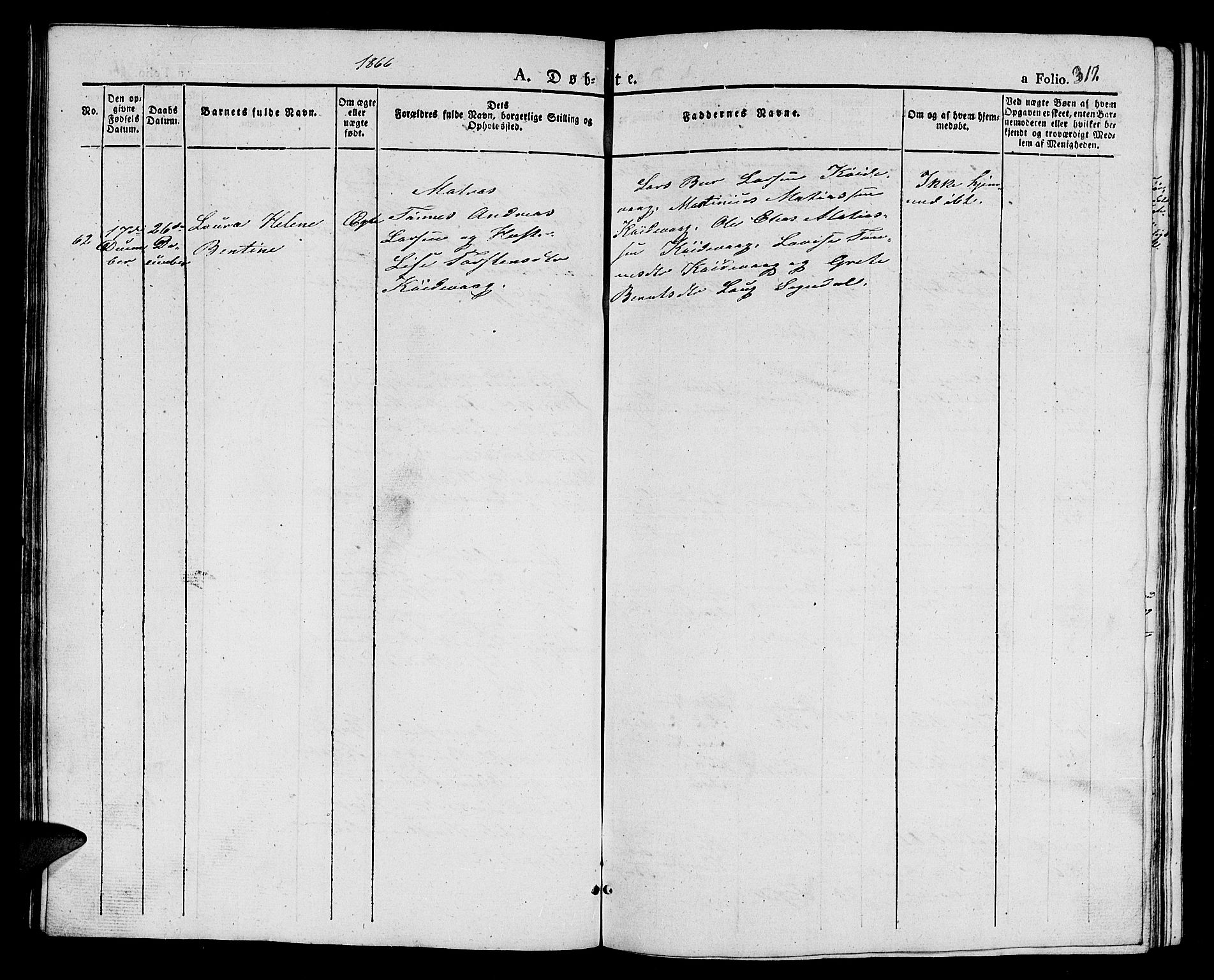 Flekkefjord sokneprestkontor, AV/SAK-1111-0012/F/Fb/Fbb/L0002: Klokkerbok nr. B 2a, 1831-1866, s. 317