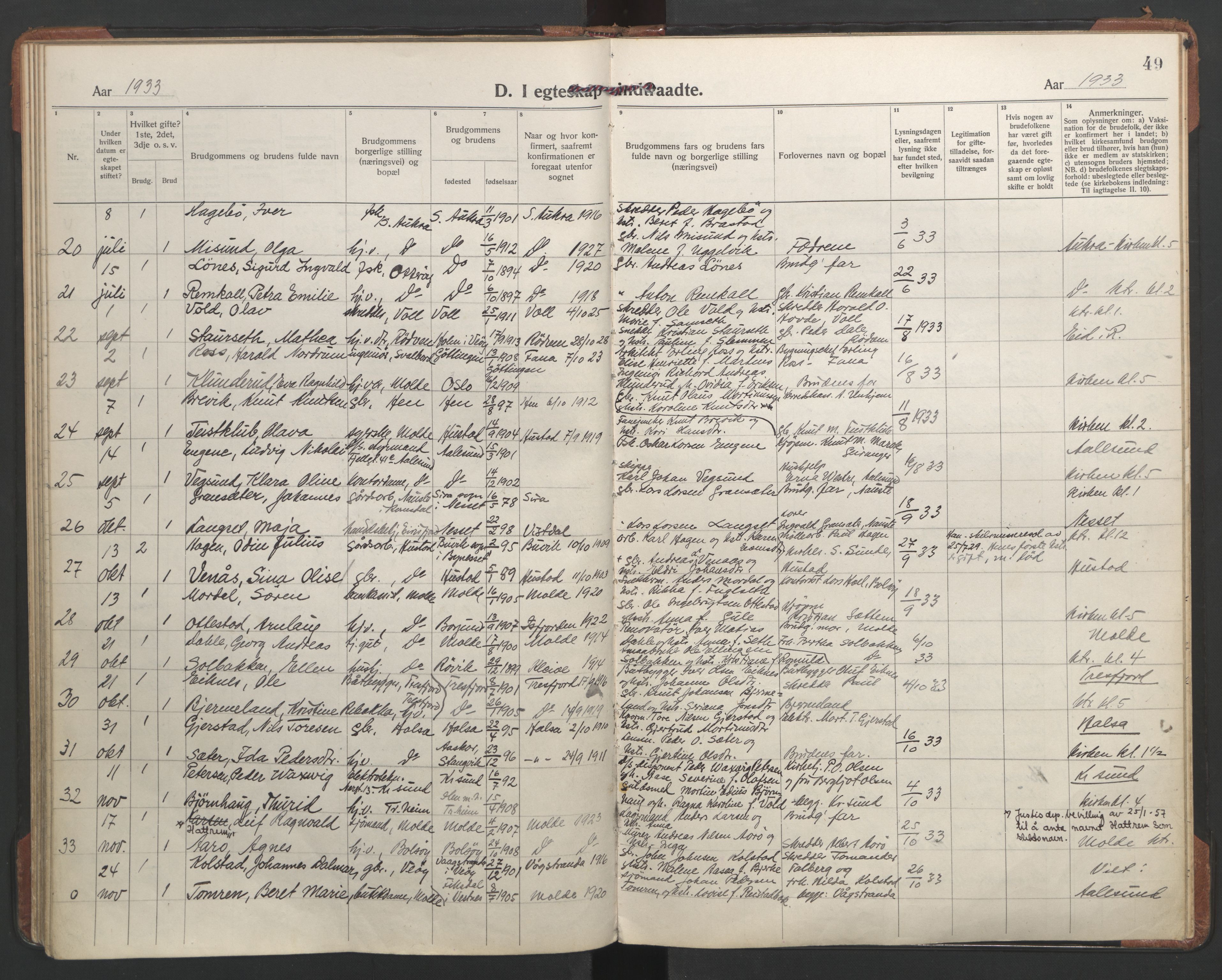 Ministerialprotokoller, klokkerbøker og fødselsregistre - Møre og Romsdal, AV/SAT-A-1454/558/L0698: Ministerialbok nr. 558A12, 1922-1937, s. 49