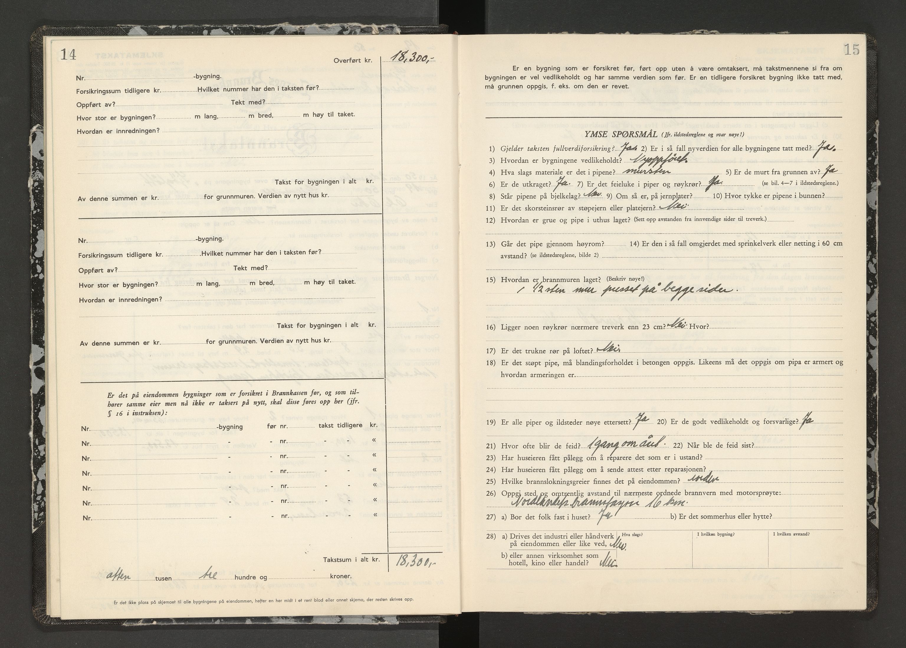 Norges Brannkasse Kristiansund, AV/SAT-A-4776/A/L0024: Branntakstprotokoll - Frei og Bremsnes, 1950-1955, s. 14-15