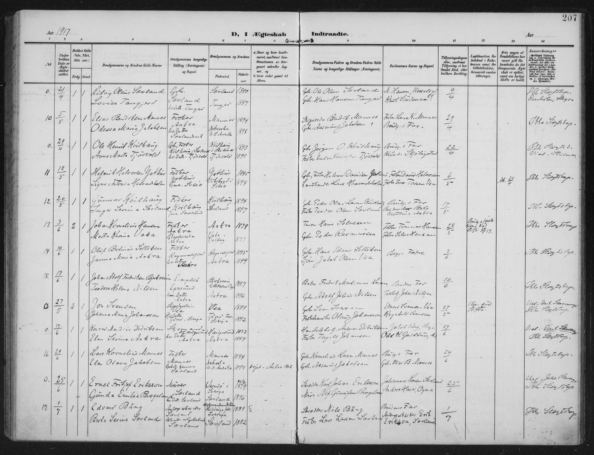 Kopervik sokneprestkontor, AV/SAST-A-101850/H/Ha/Haa/L0005: Ministerialbok nr. A 5, 1906-1924, s. 207