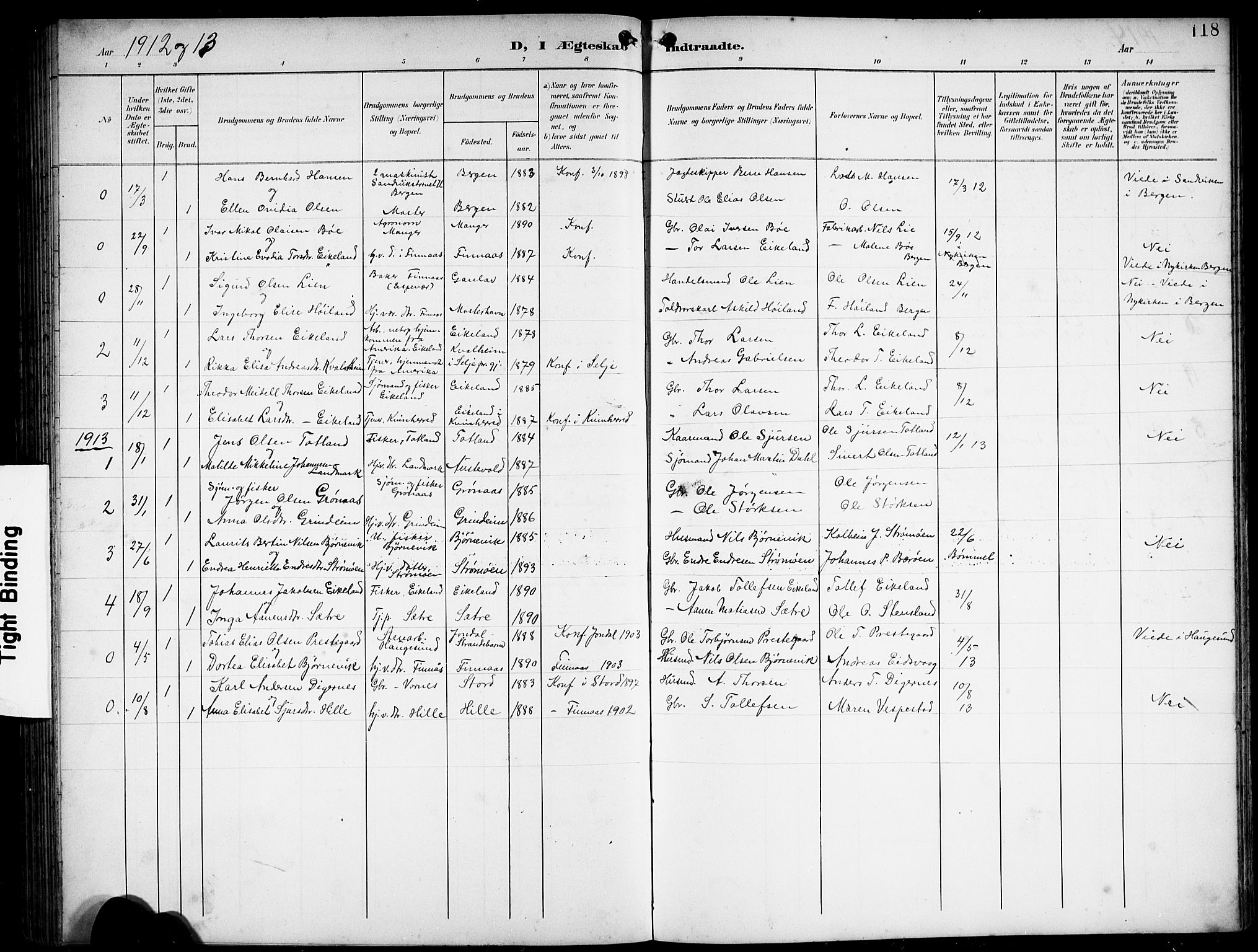 Finnås sokneprestembete, AV/SAB-A-99925/H/Ha/Hab/Haba/L0004: Klokkerbok nr. A 4, 1901-1924, s. 118